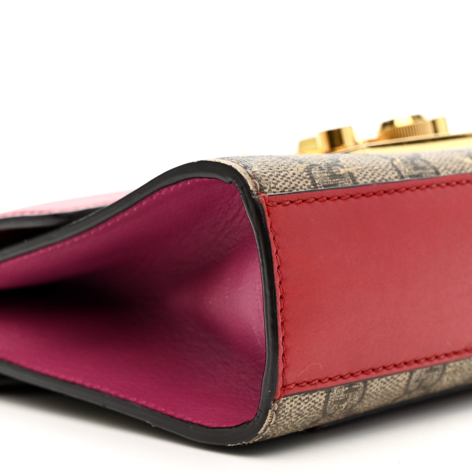 GG Supreme Monogram Calfskin Small Padlock Shoulder Bag Beige Hibiscus Red New Rosette