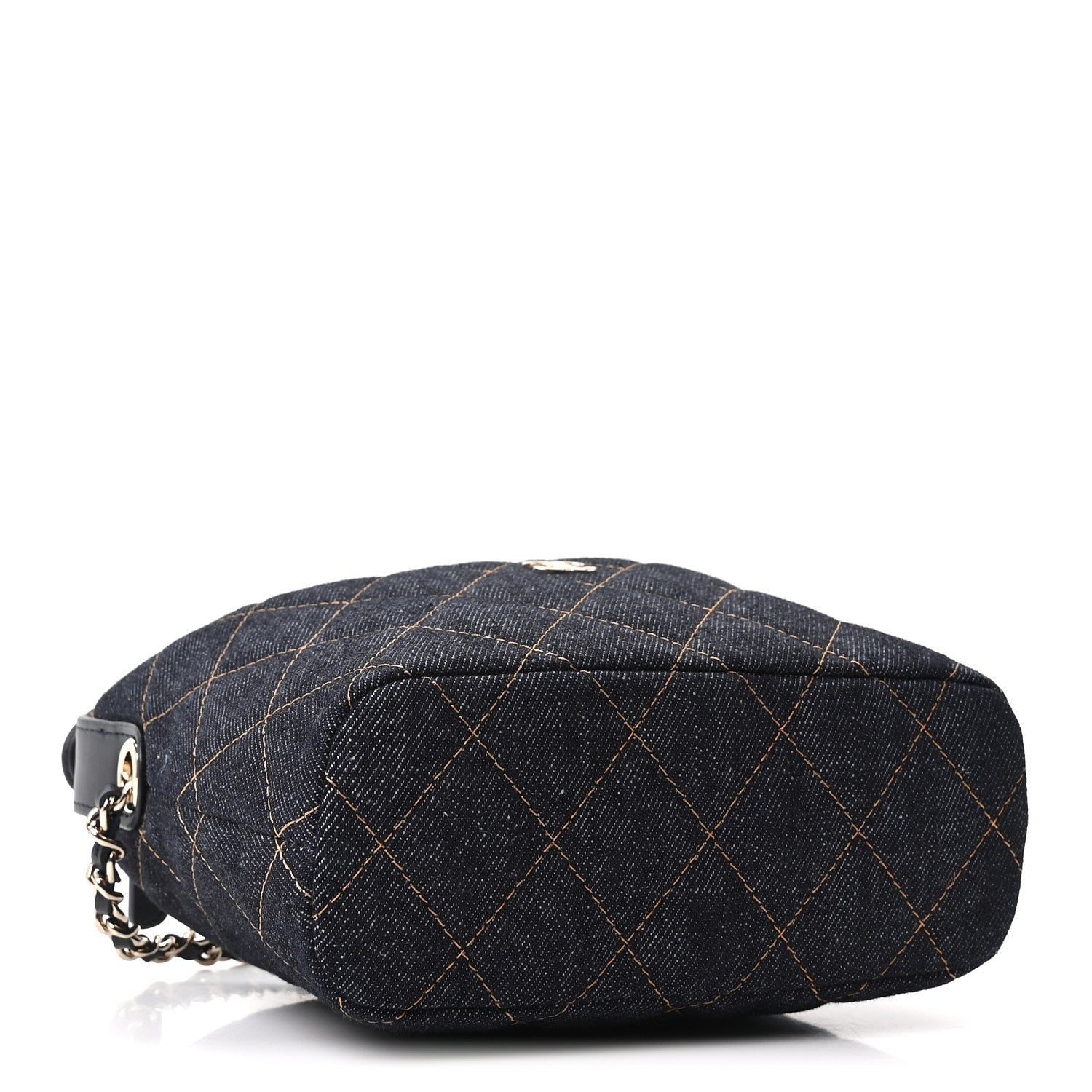 Denim Quilted Hobo Clutch With Chain Dark Blue Orange