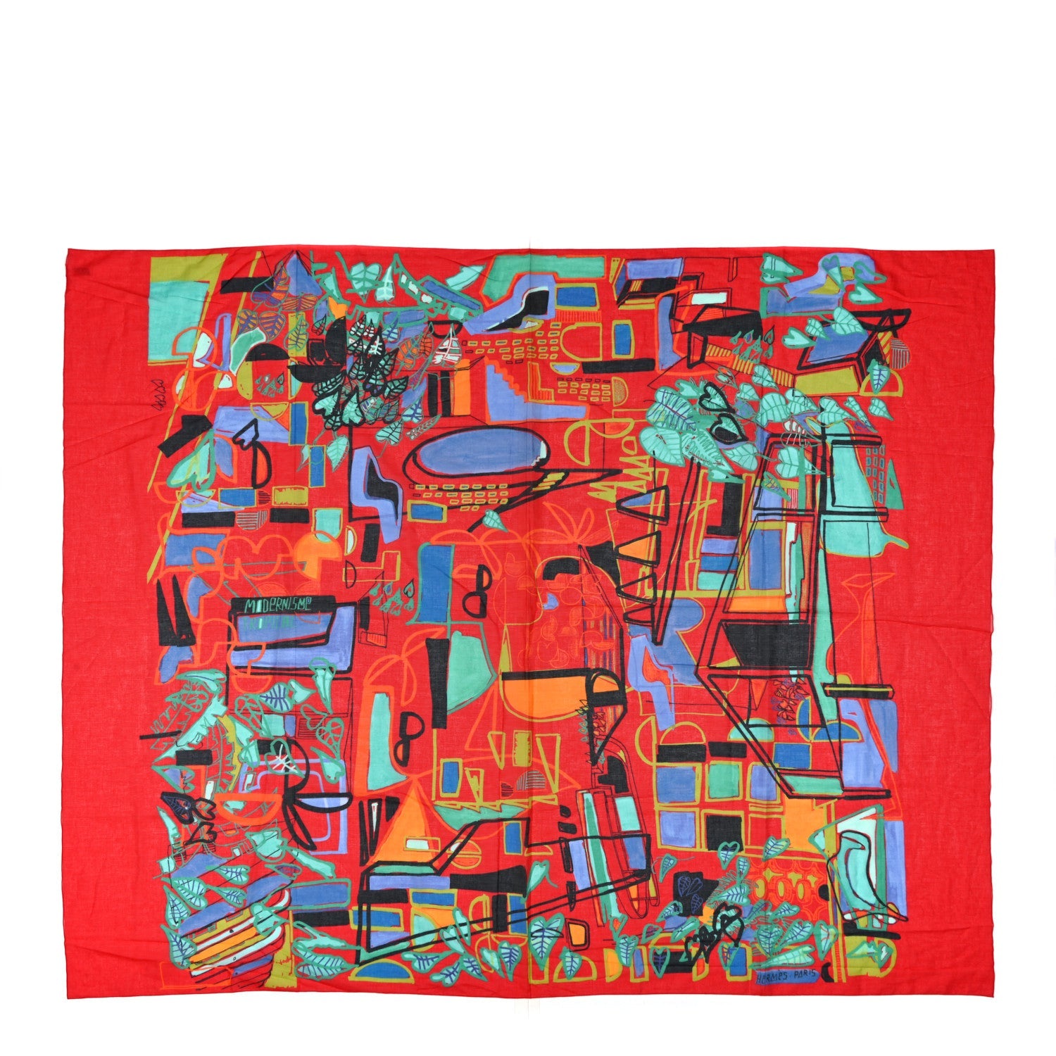 Cotton Pareo Modernisme Tropical Scarf Stole Rouge