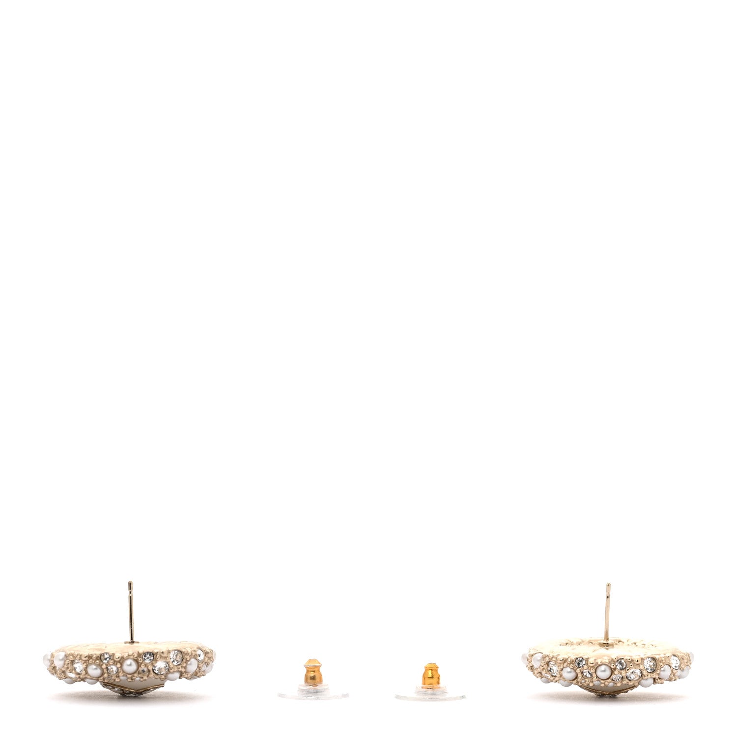 Pearl Crystal CC Round Earrings Light Gold