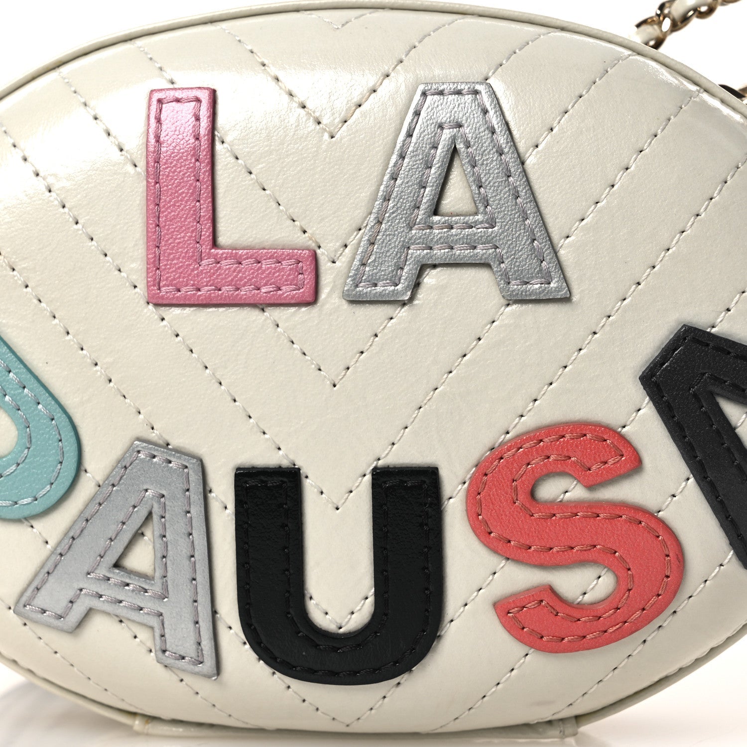 Embroidered Lambskin Chevron Quilted La Pausa Evening Bag White