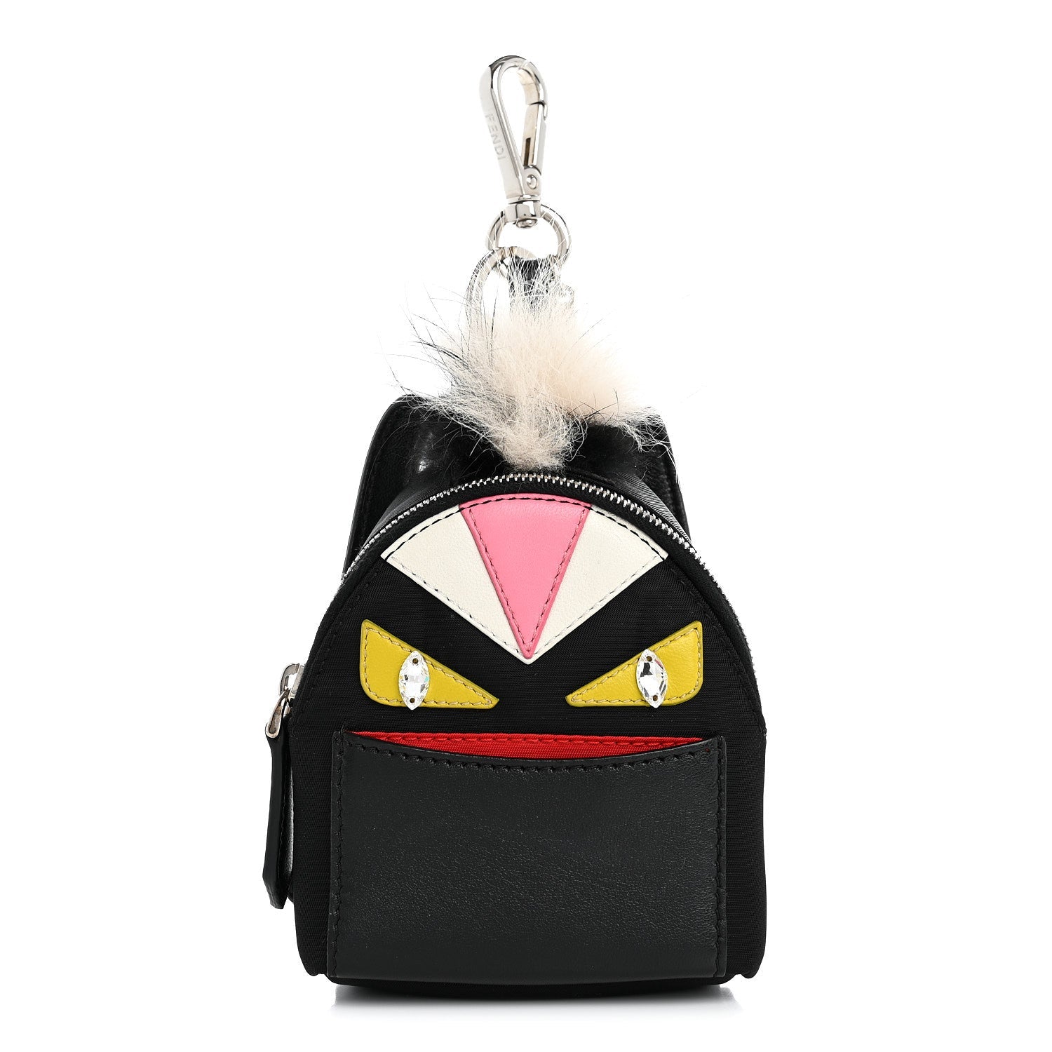 Nylon Shiny Nappa Nutria Fox Fur Monster Eyes Mini Backpack Charm Black Multicolor
