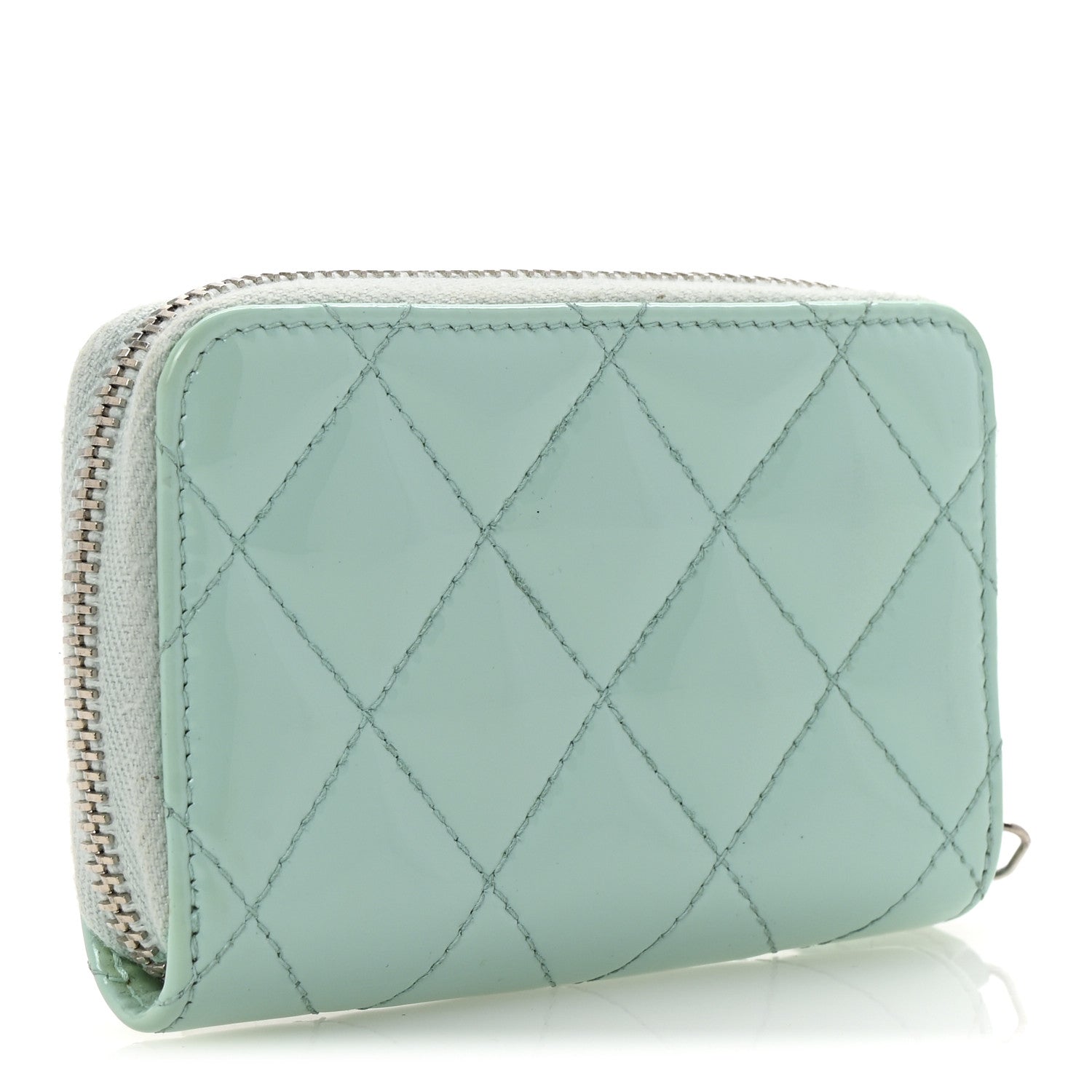 Patent Calfskin Quilted Zip Coin Purse Light Green