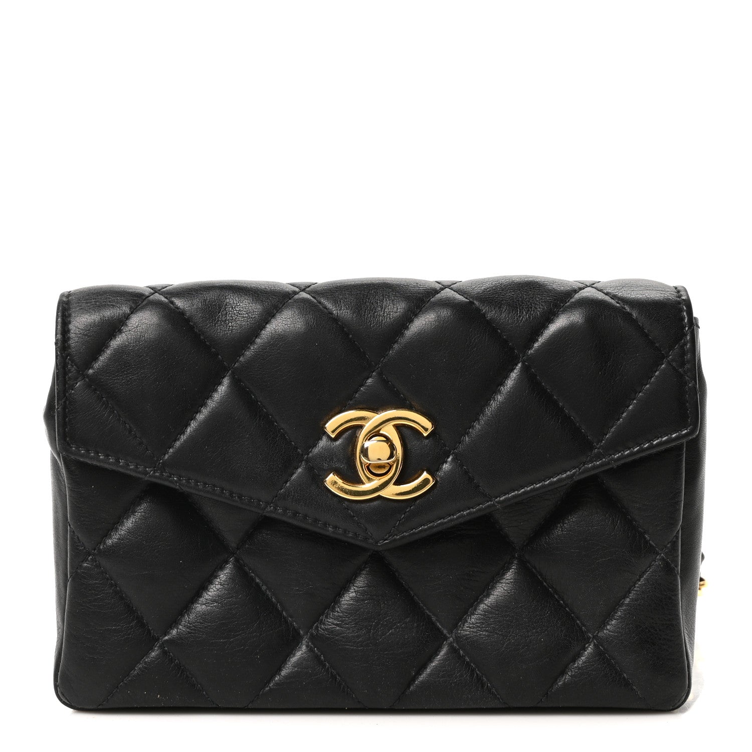 Lambskin Quilted Flap Waist Belt Bag 75 30 Black