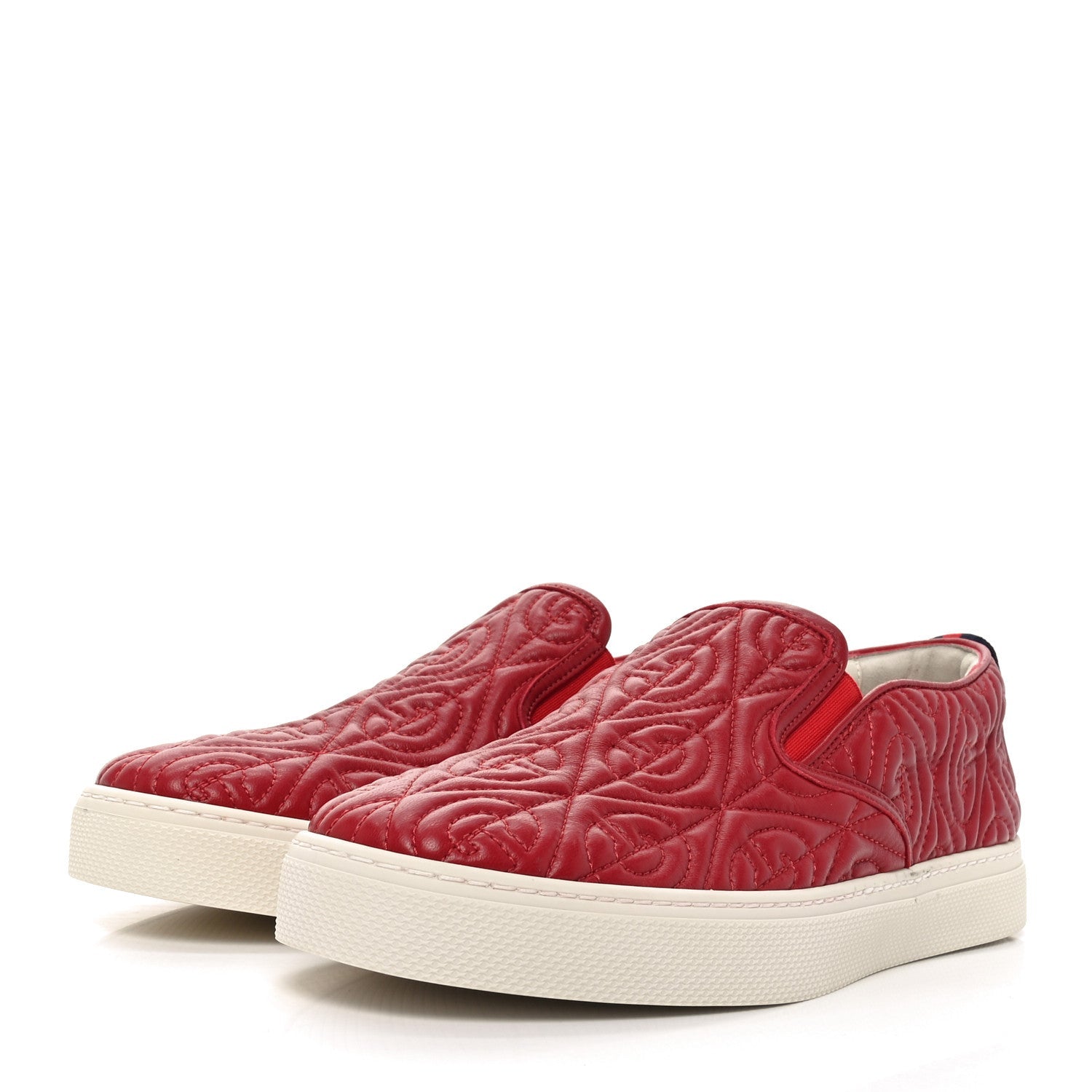 Nappa Web G Rhombus Quilted Mens Slip On Sneakers 7.5 Hibiscus Red Rosso