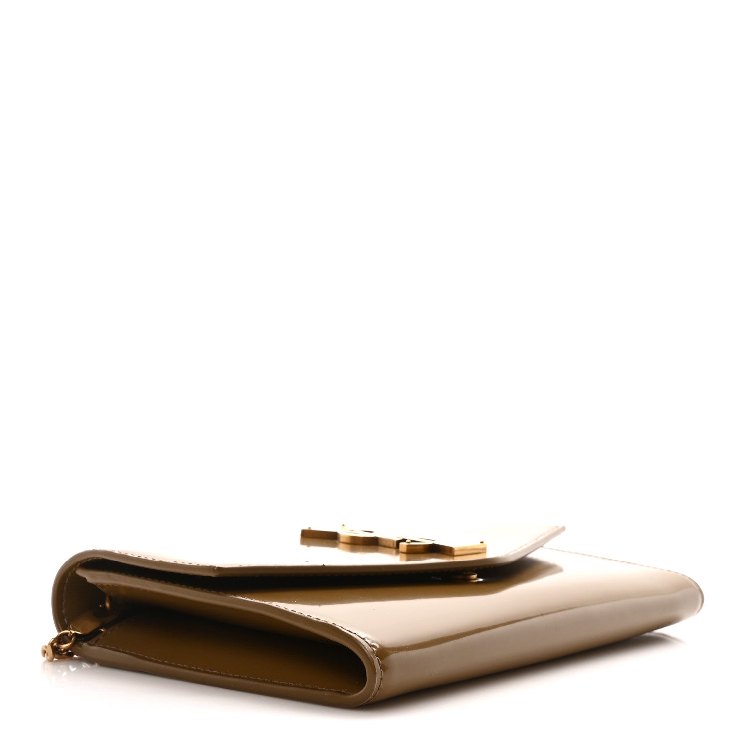 Patent Calfskin Uptown Chain Wallet Taupe