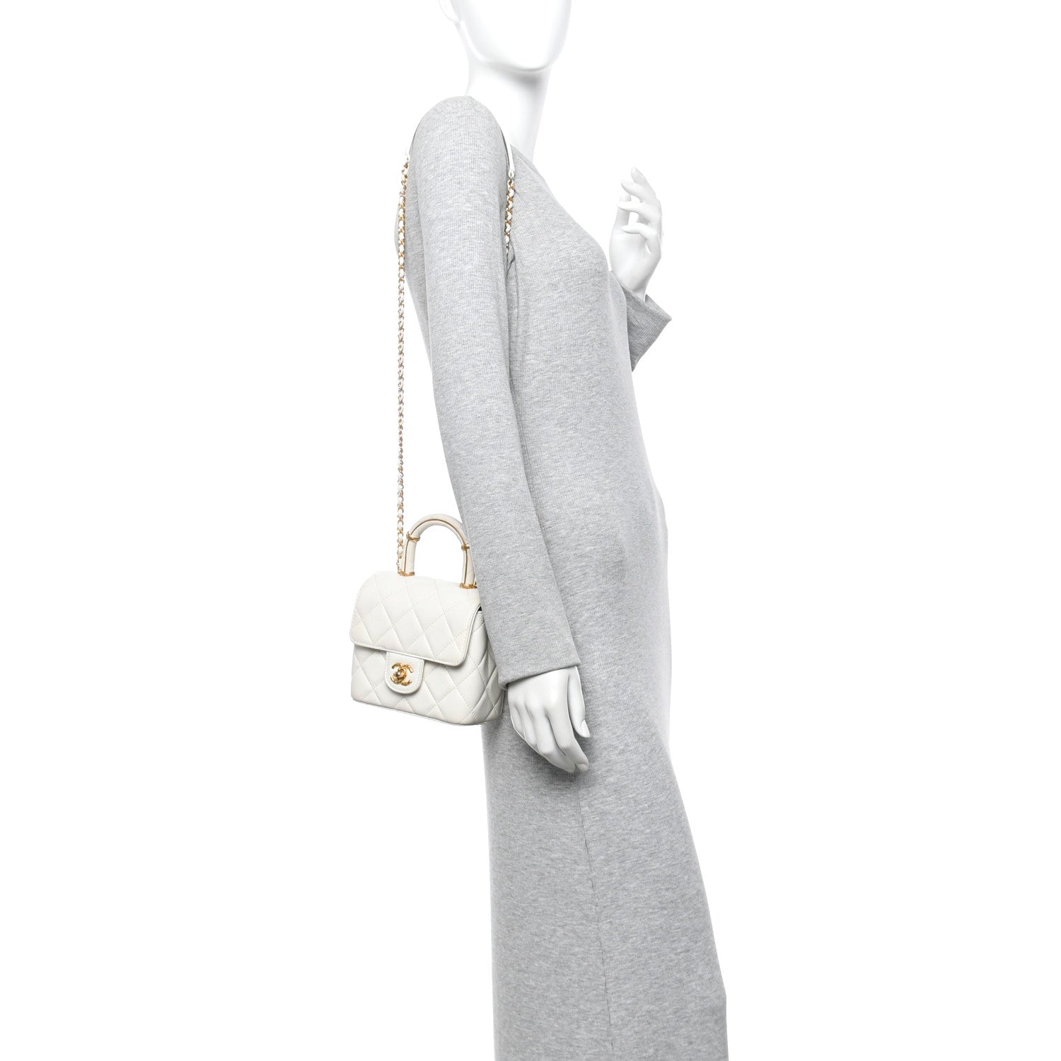 Lambskin Handle Crush Top Handle Flap Bag White