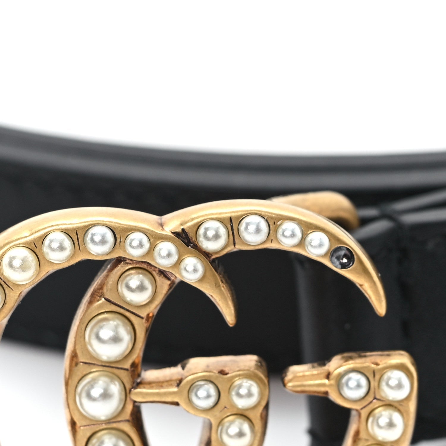 Moon Calfskin Pearl Double G 20mm Belt 100 40 Black Cream