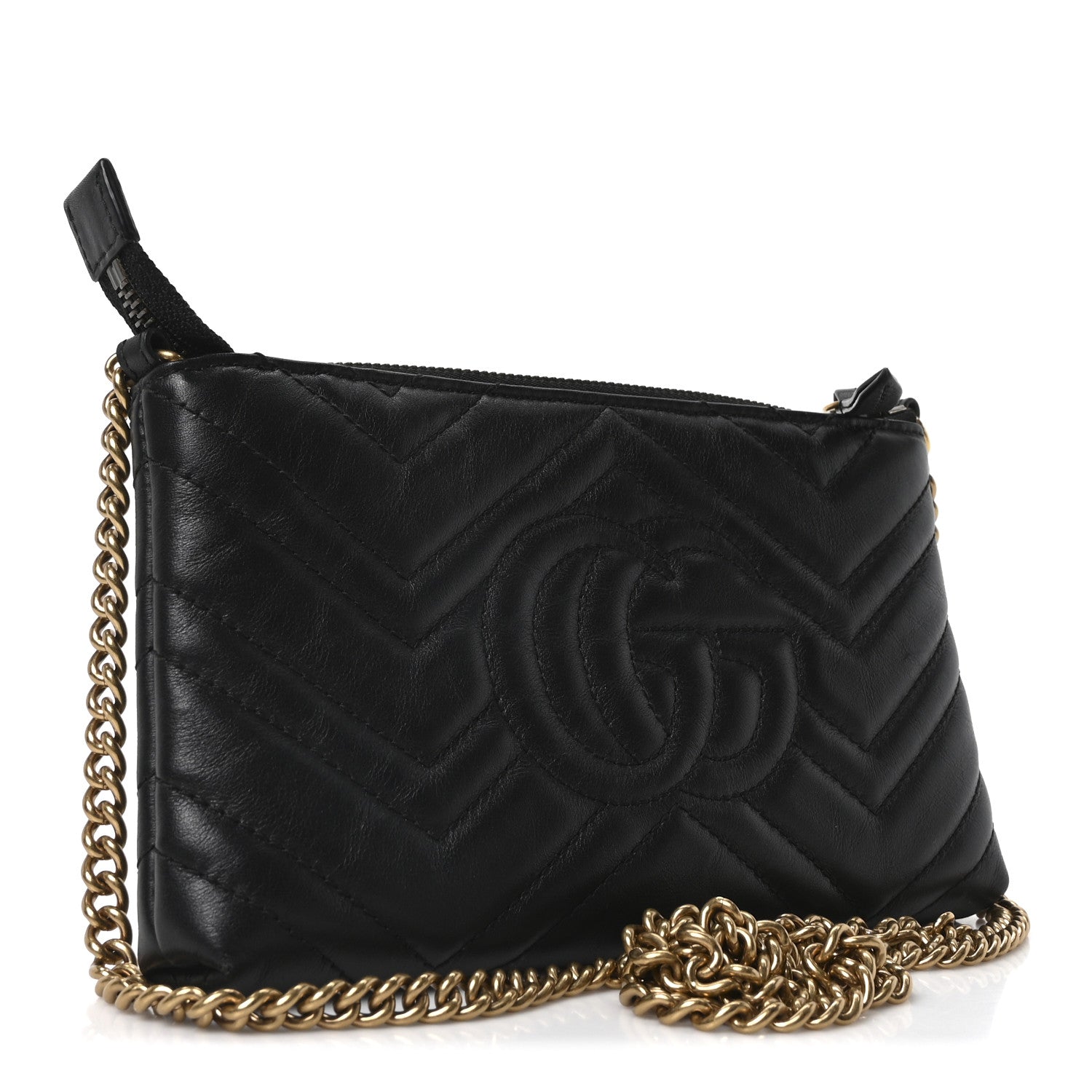 Calfskin Matelasse Mini GG Marmont Chain Bag Black