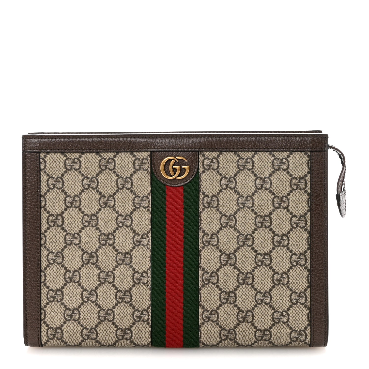 GG Supreme Monogram Textured Dollar Calfskin Web Small Ophidia Wristlet Pouch Beige Ebony New Acero