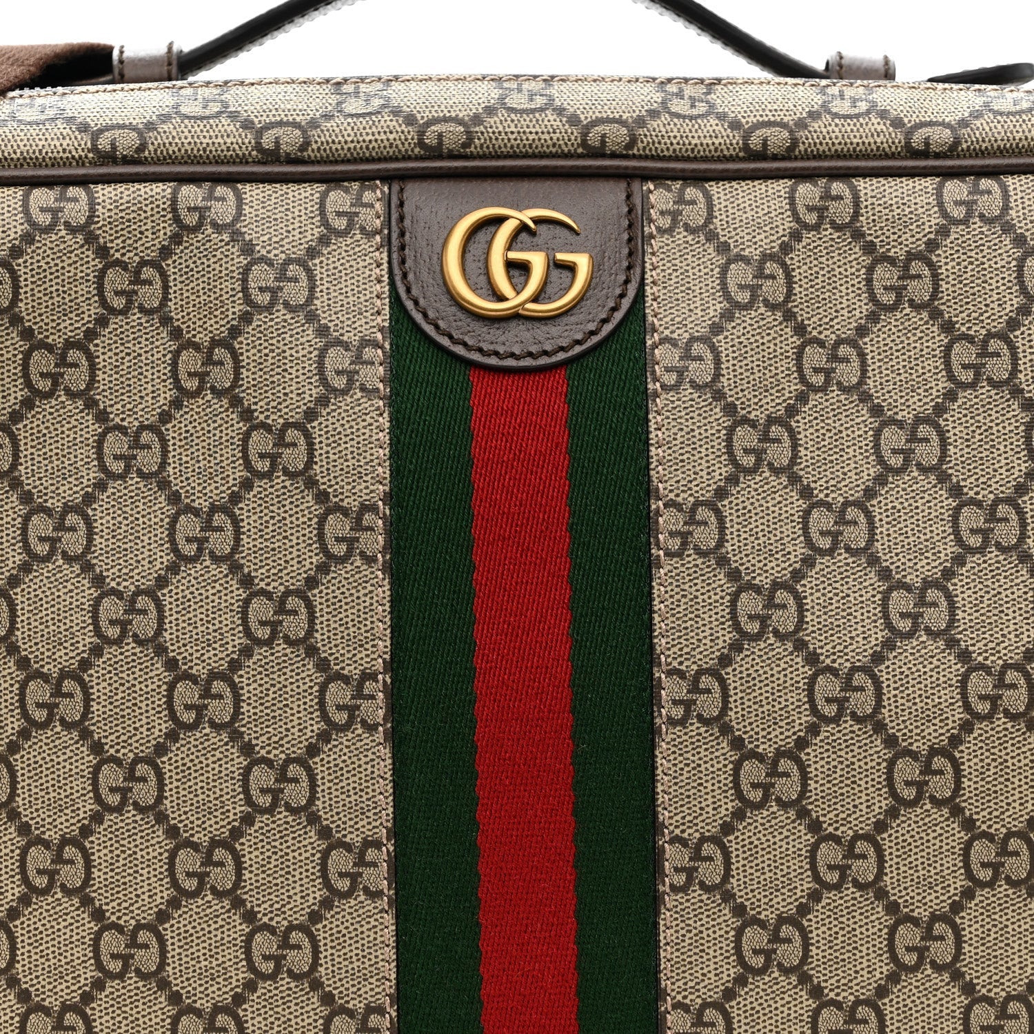 GG Supreme Monogram Textured Dollar Calfskin Web Savoy Shoe Case Bag Beige Ebony New Acero