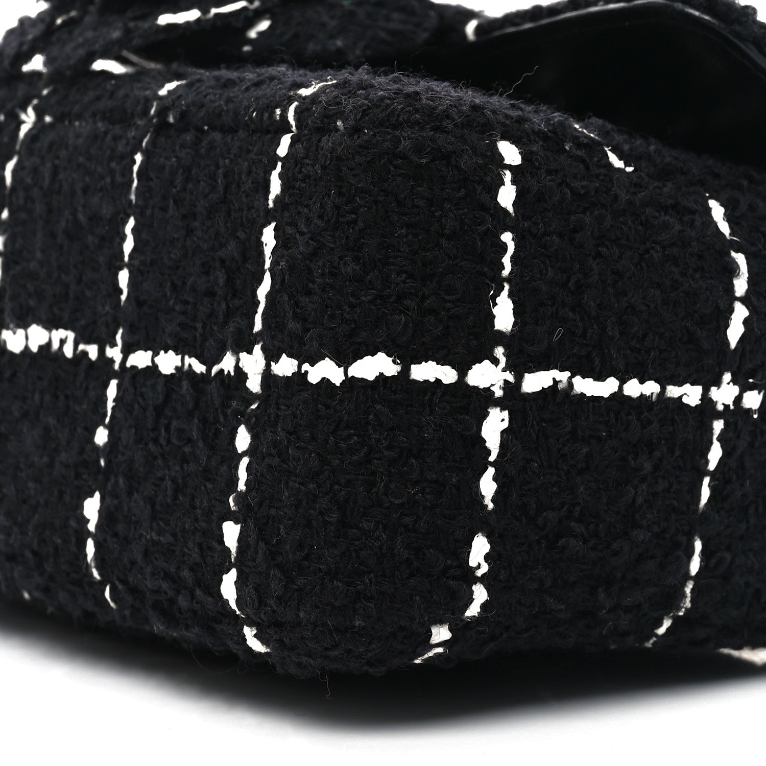 Tweed Quilted Mini Rectangular Camellia Flap Black White