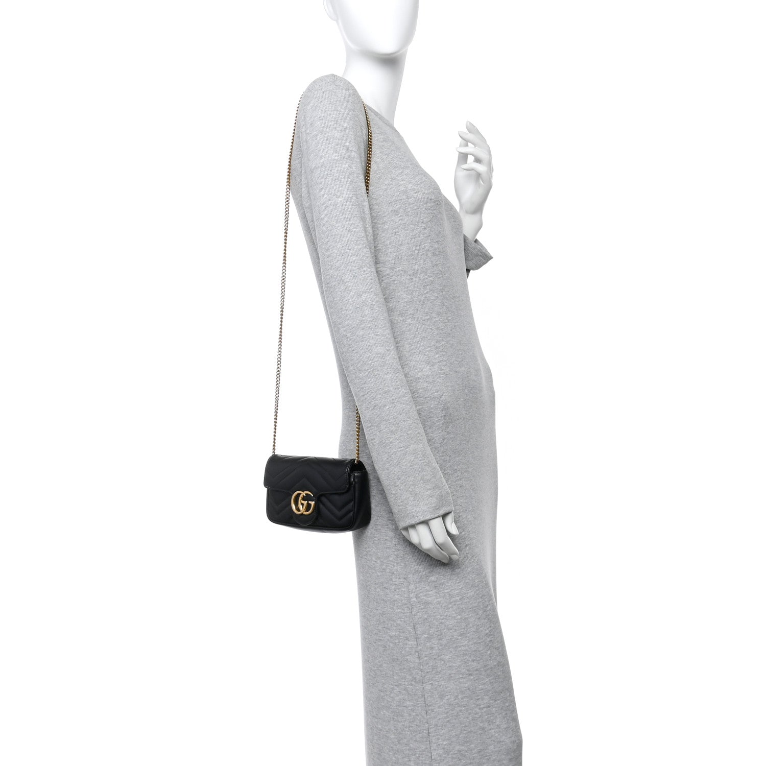 Calfskin Matelasse Super Mini GG Marmont Shoulder Bag Black
