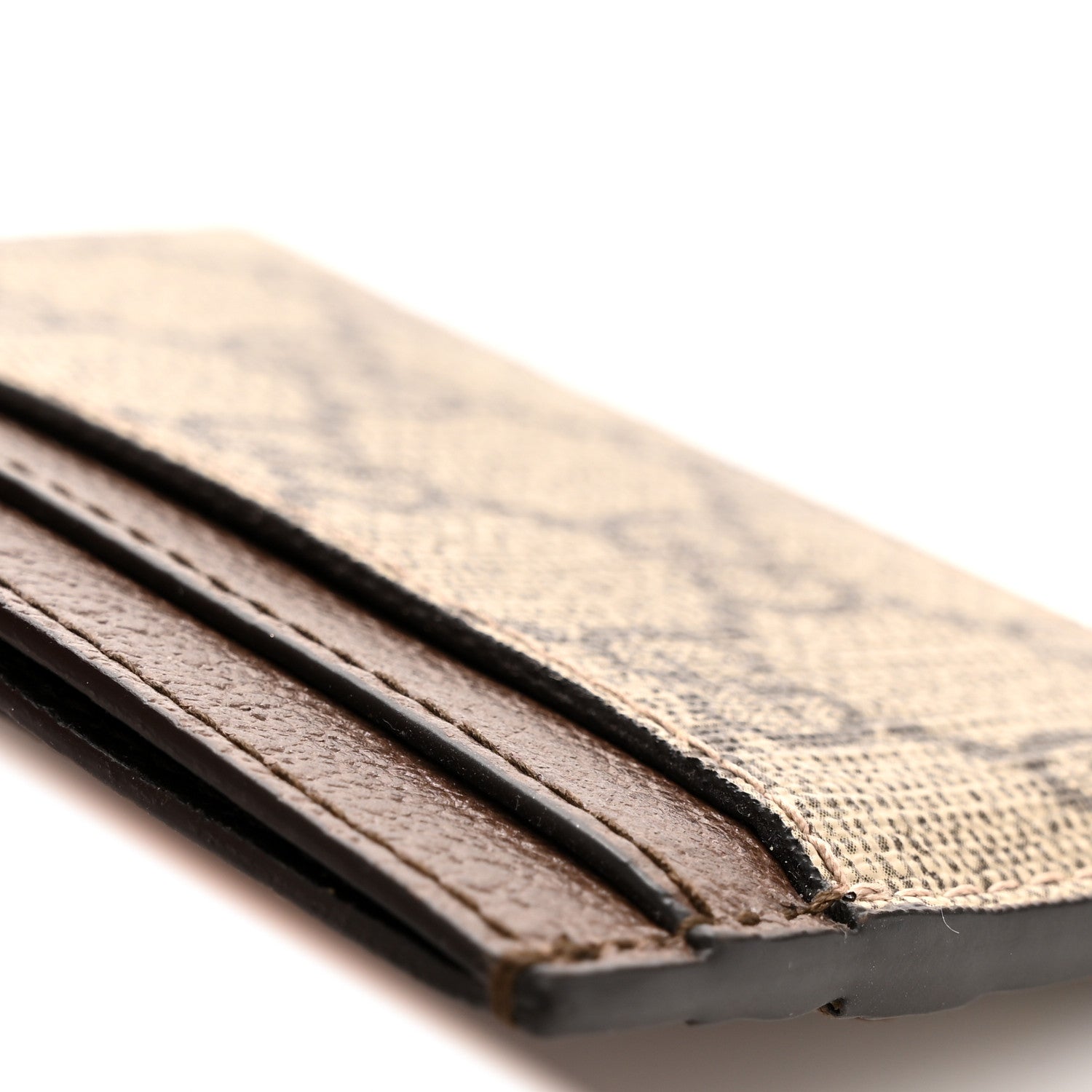 GG Supreme Monogram Textured Dollar Calfskin Ophidia Card Holder Beige Ebony New Acero