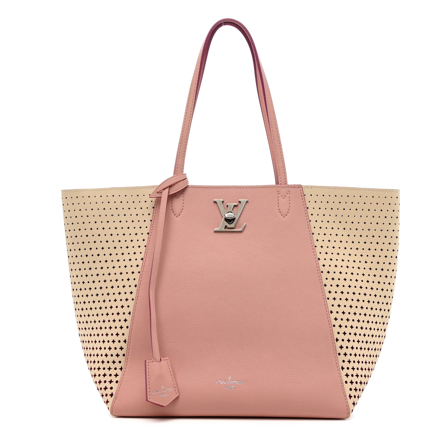 Calfskin Perforated Lockme Cabas Rose Poudre Creme
