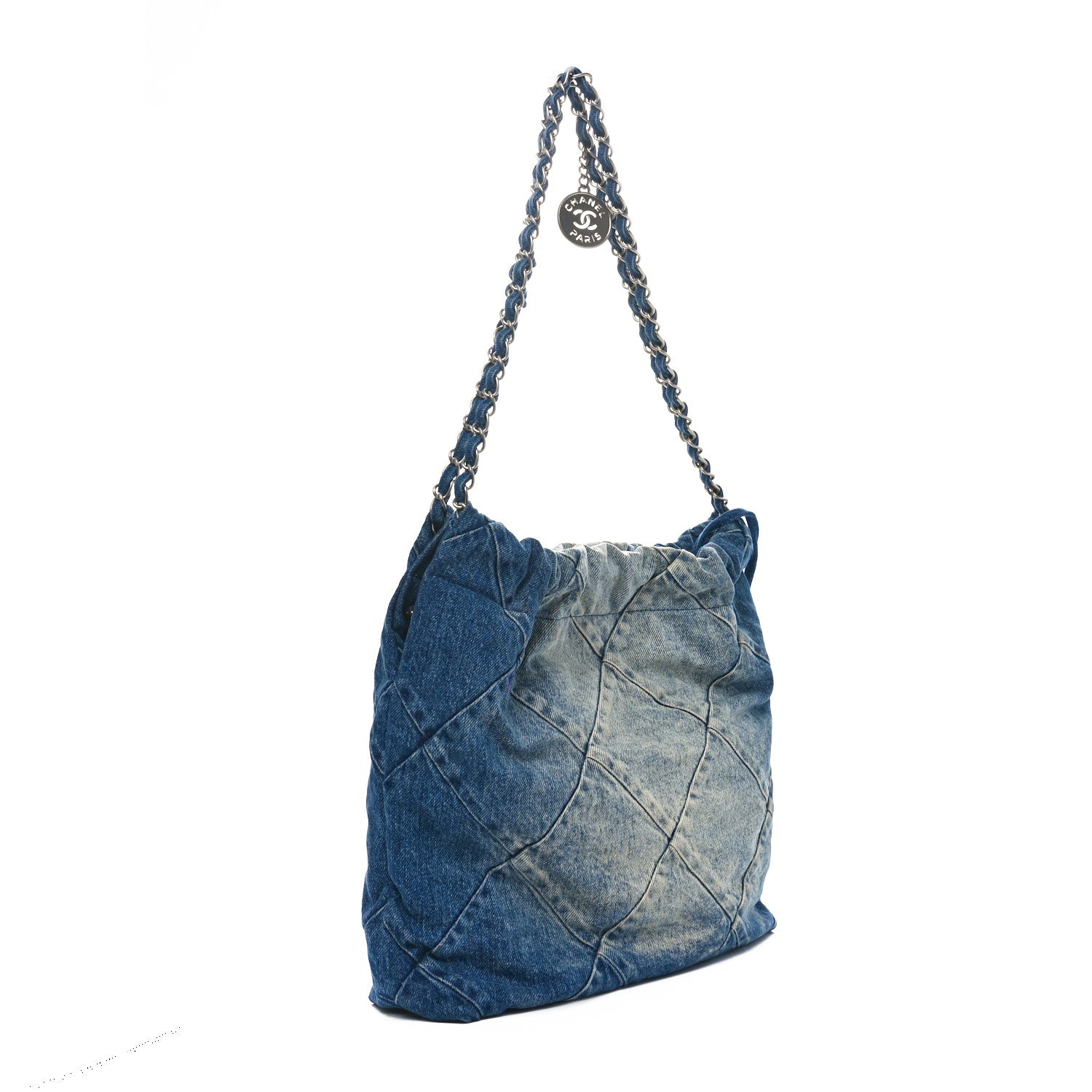 Denim Quilted Small Chanel 22 Blue