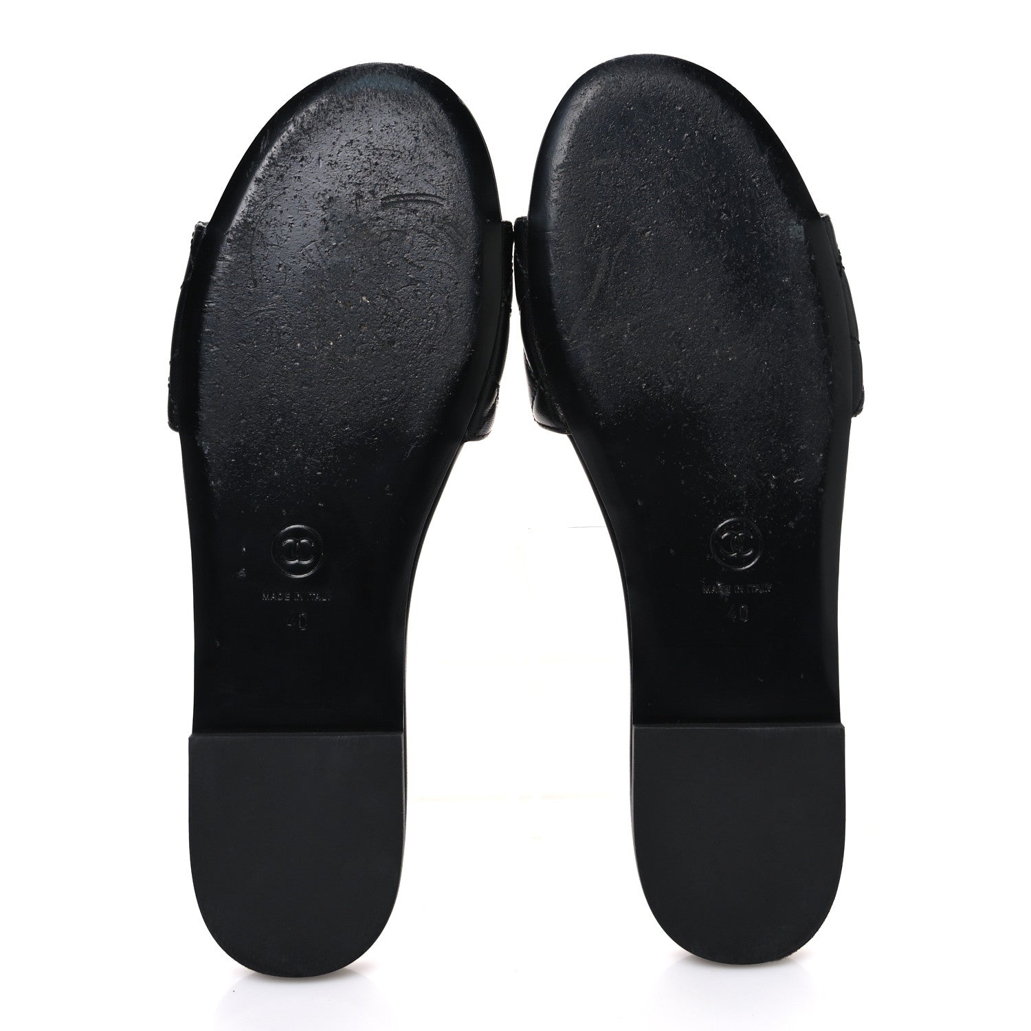 Shiny Goatskin Quilted CC Mules Sandals 40 Black