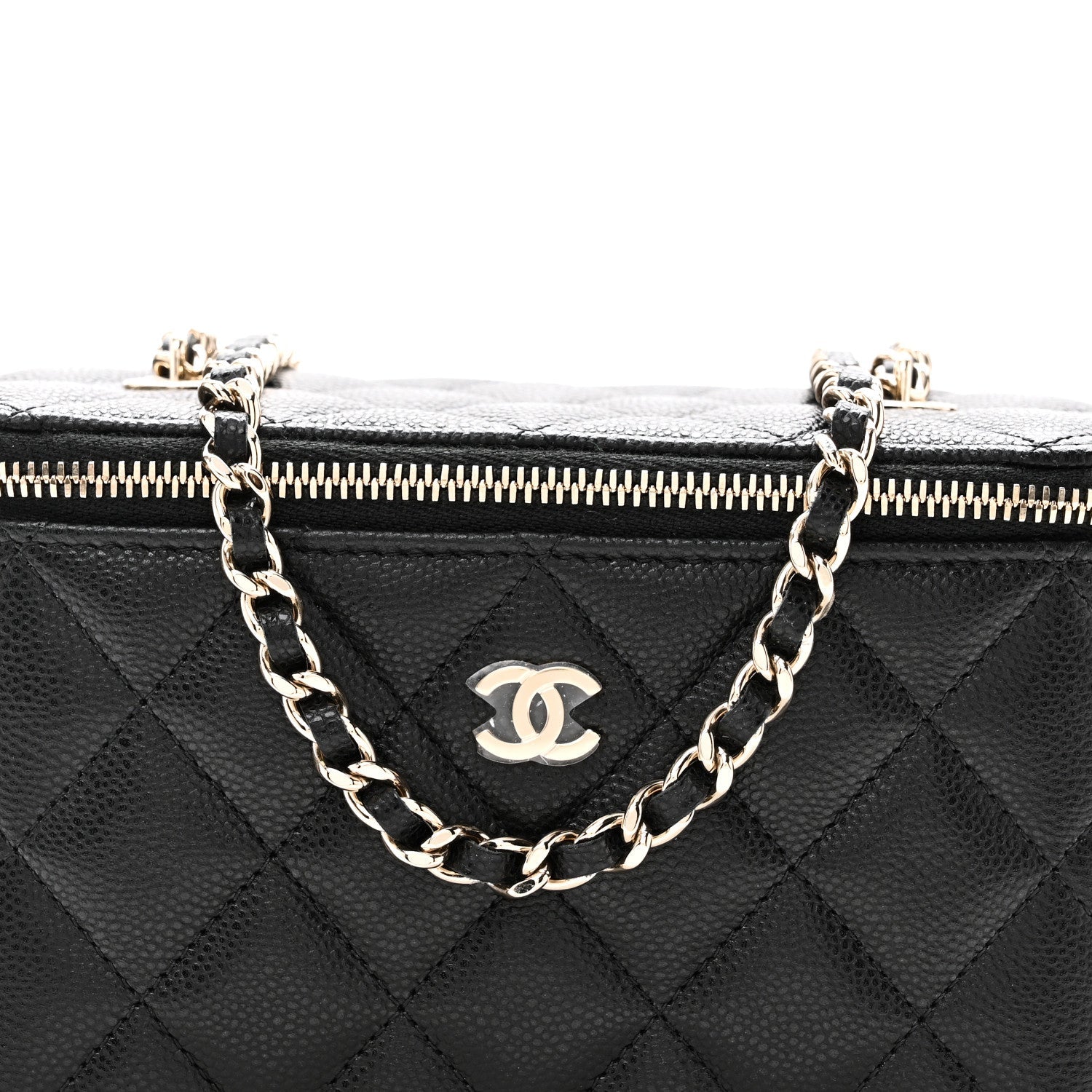 Caviar Quilted Small Vanity Case With Chain Black