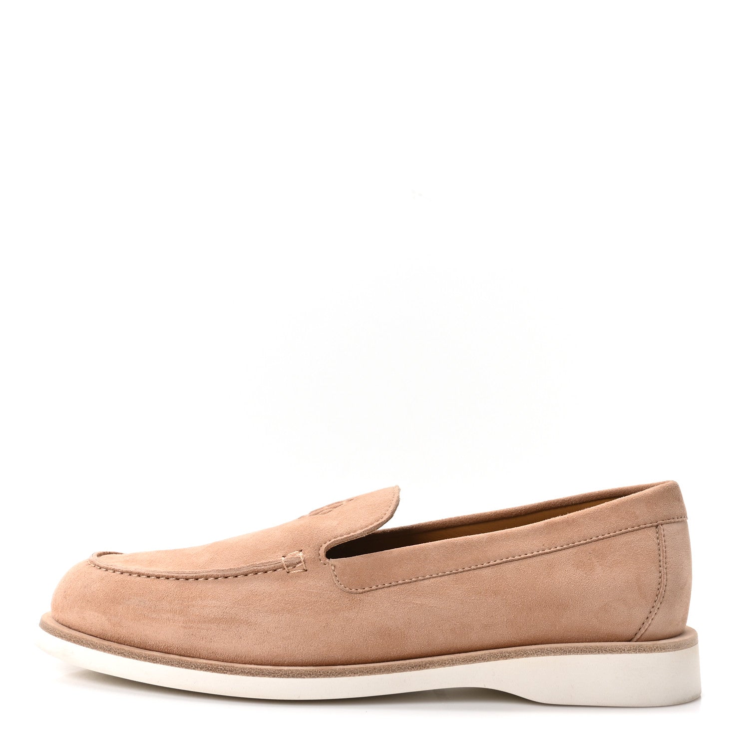 Suede Calfskin Womens Low Loafers 39.5 Beige Perlino