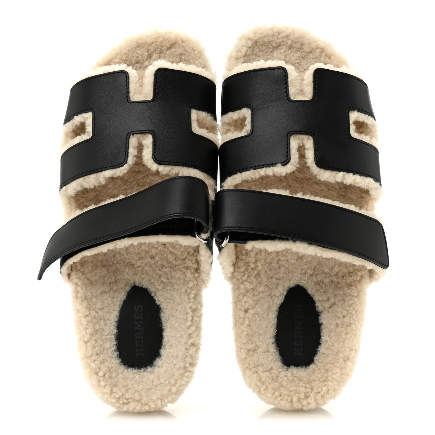 Calfskin Woolskin Womens Chypre Sandals 40 Black Ecru