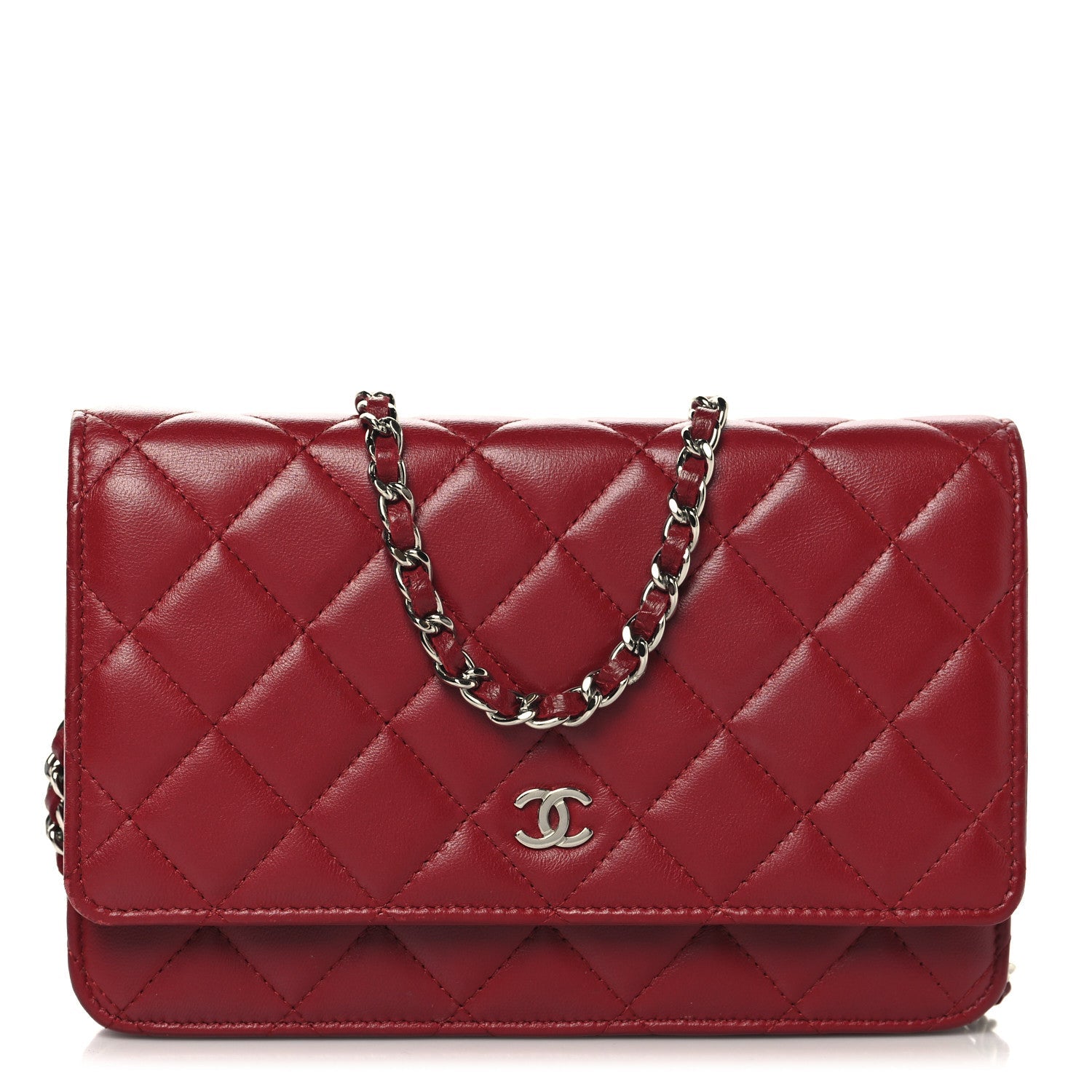 Lambskin Quilted Wallet On Chain WOC Red