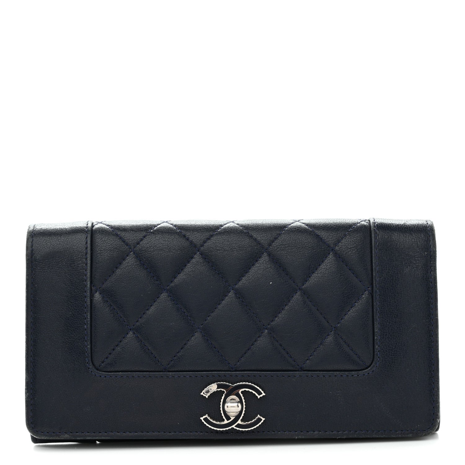 Sheepskin Quilted Mademoiselle Vintage Zip Around Wallet Navy
