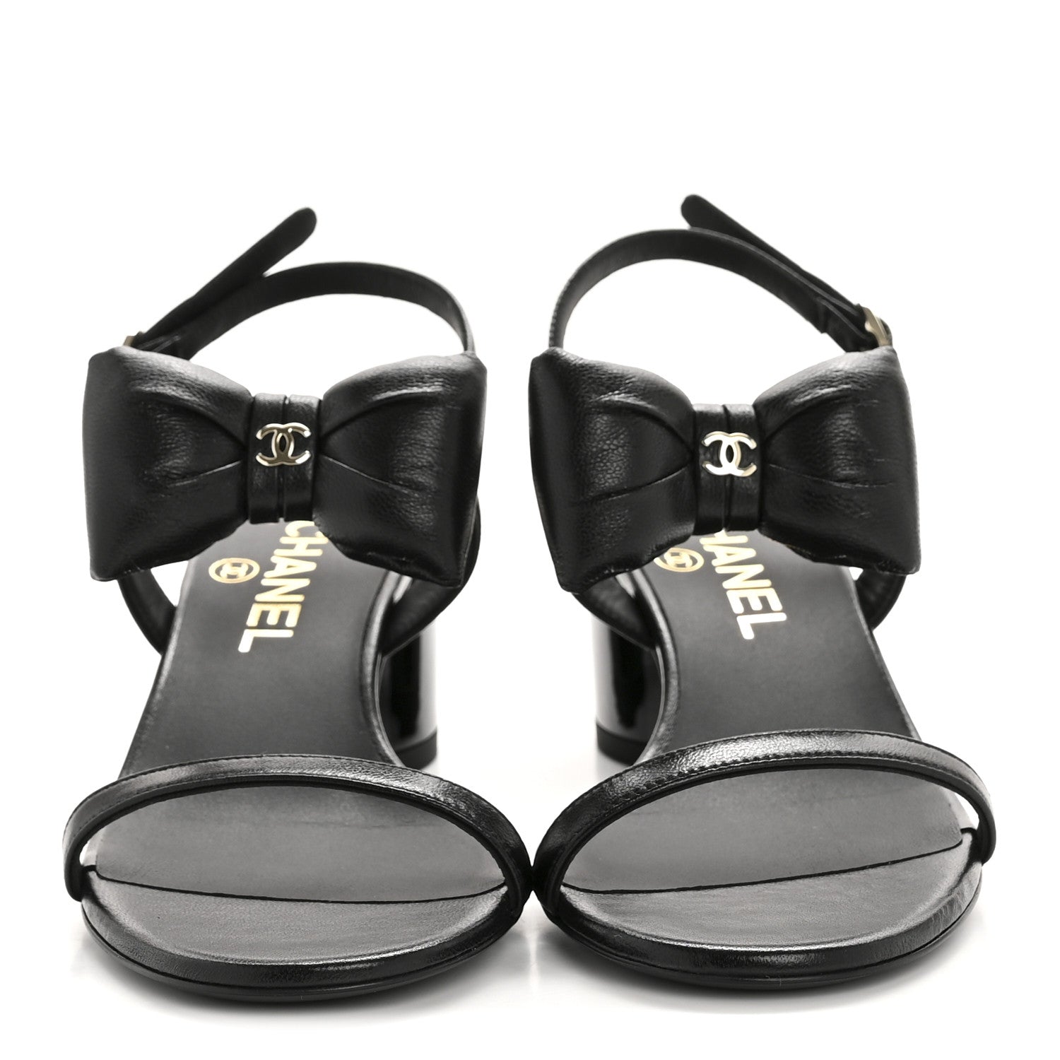 Lambskin CC Bow 55mm Sandals 36 Black