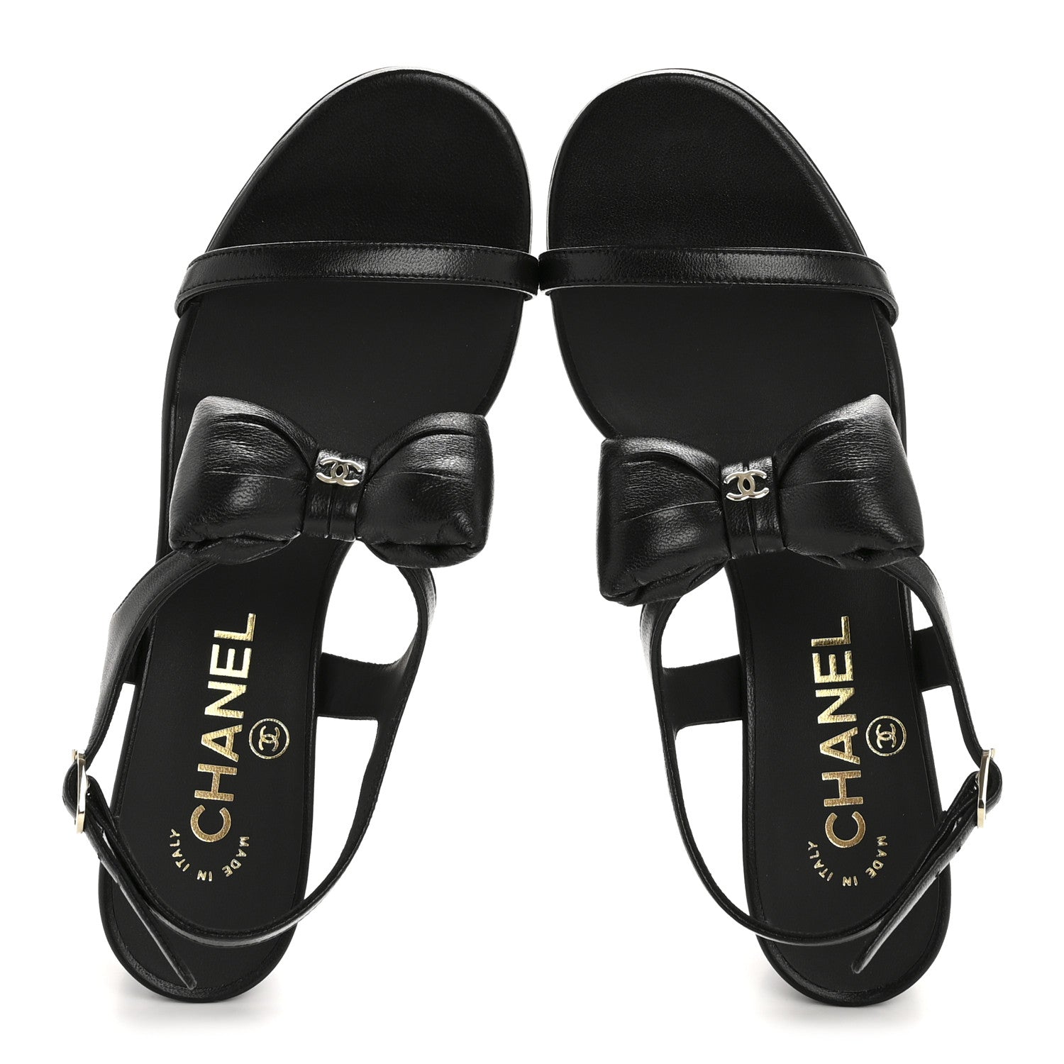 Lambskin CC Bow 55mm Sandals 36 Black