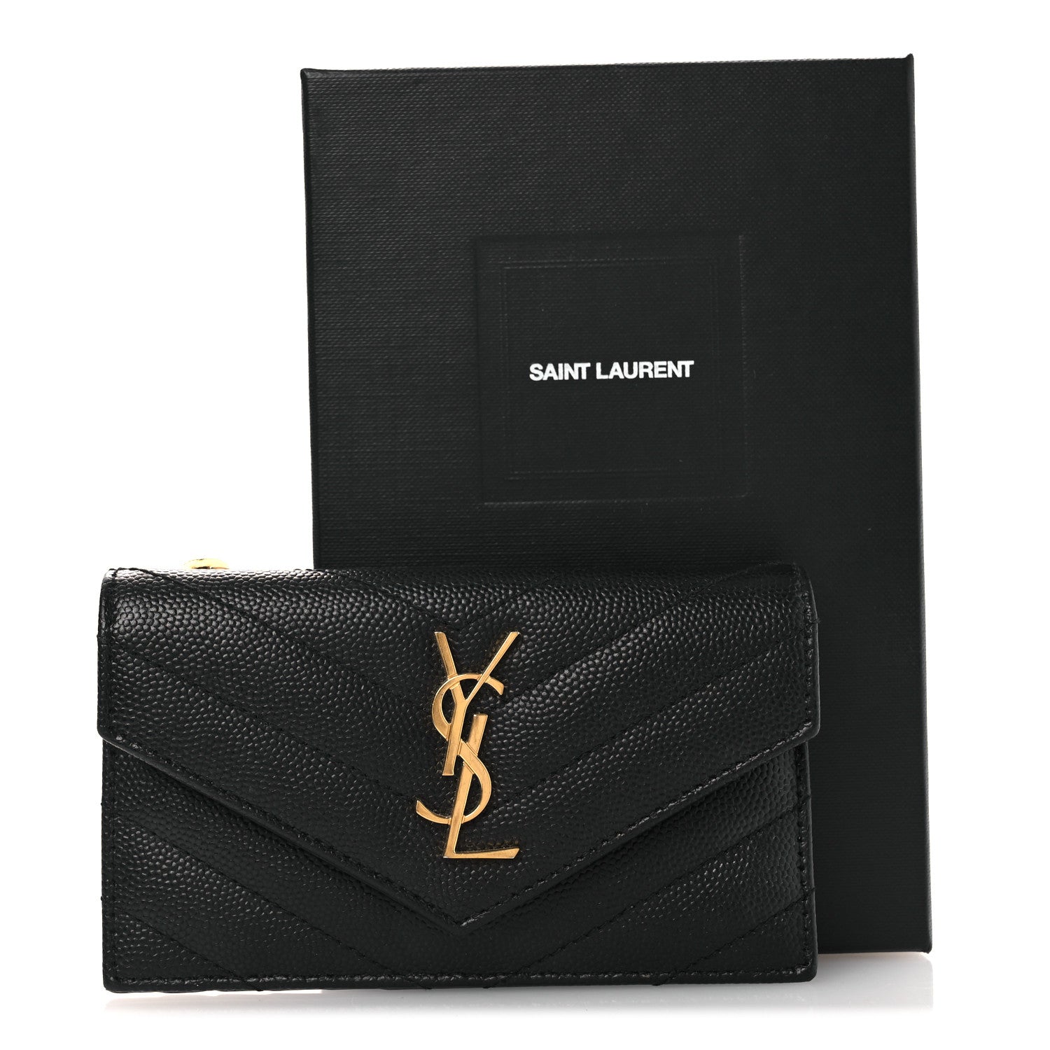 Grain De Poudre Matelasse Chevron Monogram Compact Wallet Black