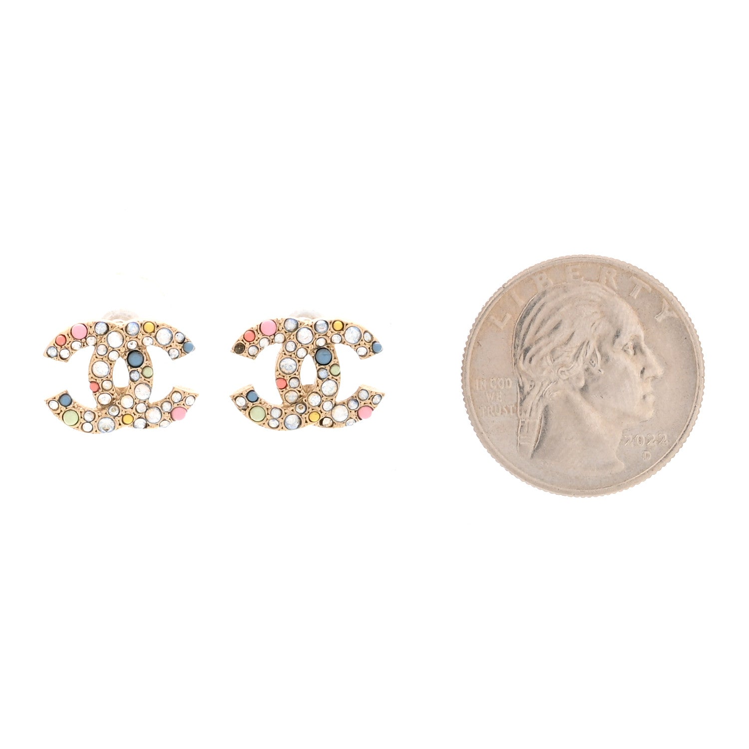 Resin Pearl Crystal CC Earrings Gold Multicolor