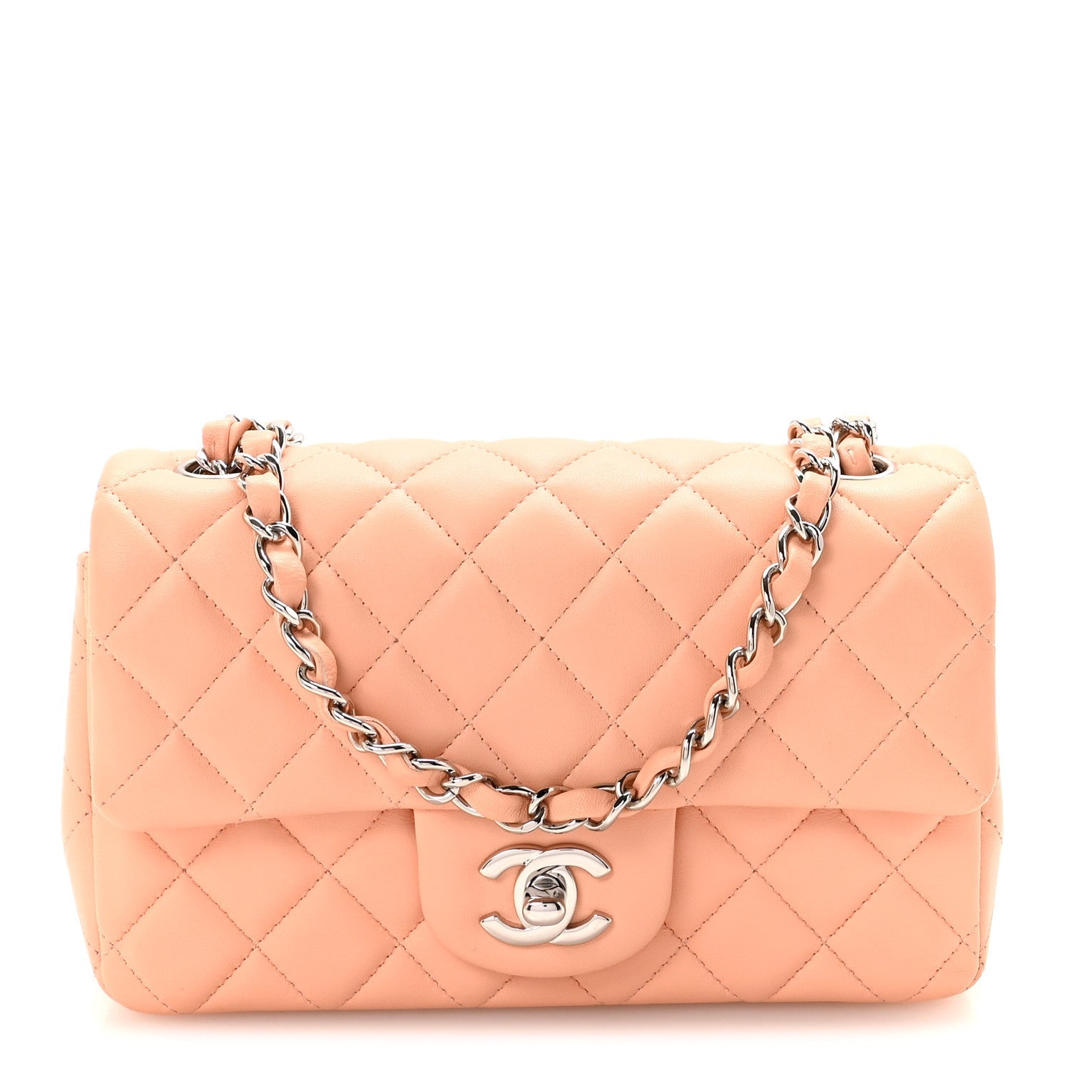 Lambskin Quilted Mini Rectangular Flap Light Pink