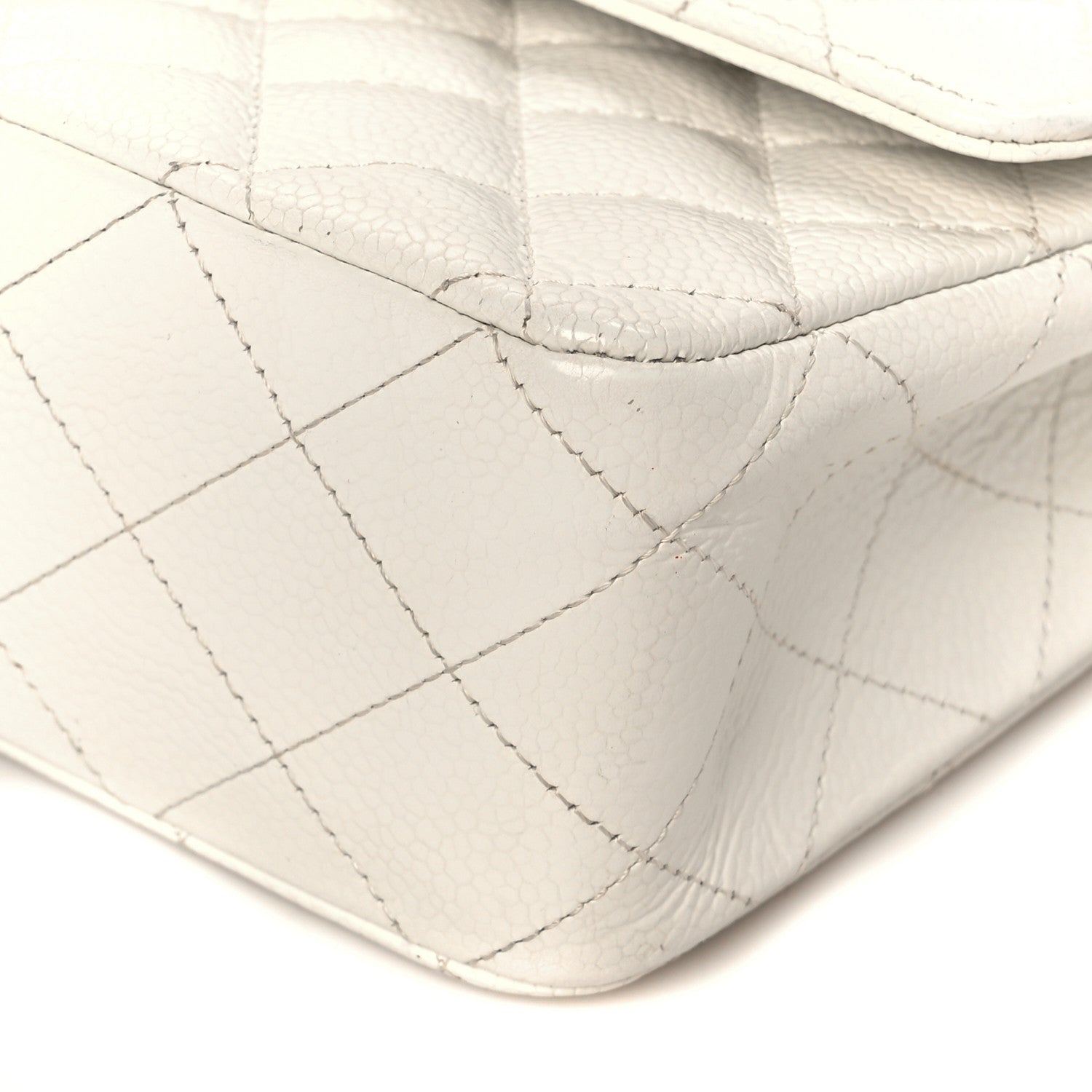 Caviar Quilted Medium Double Flap White