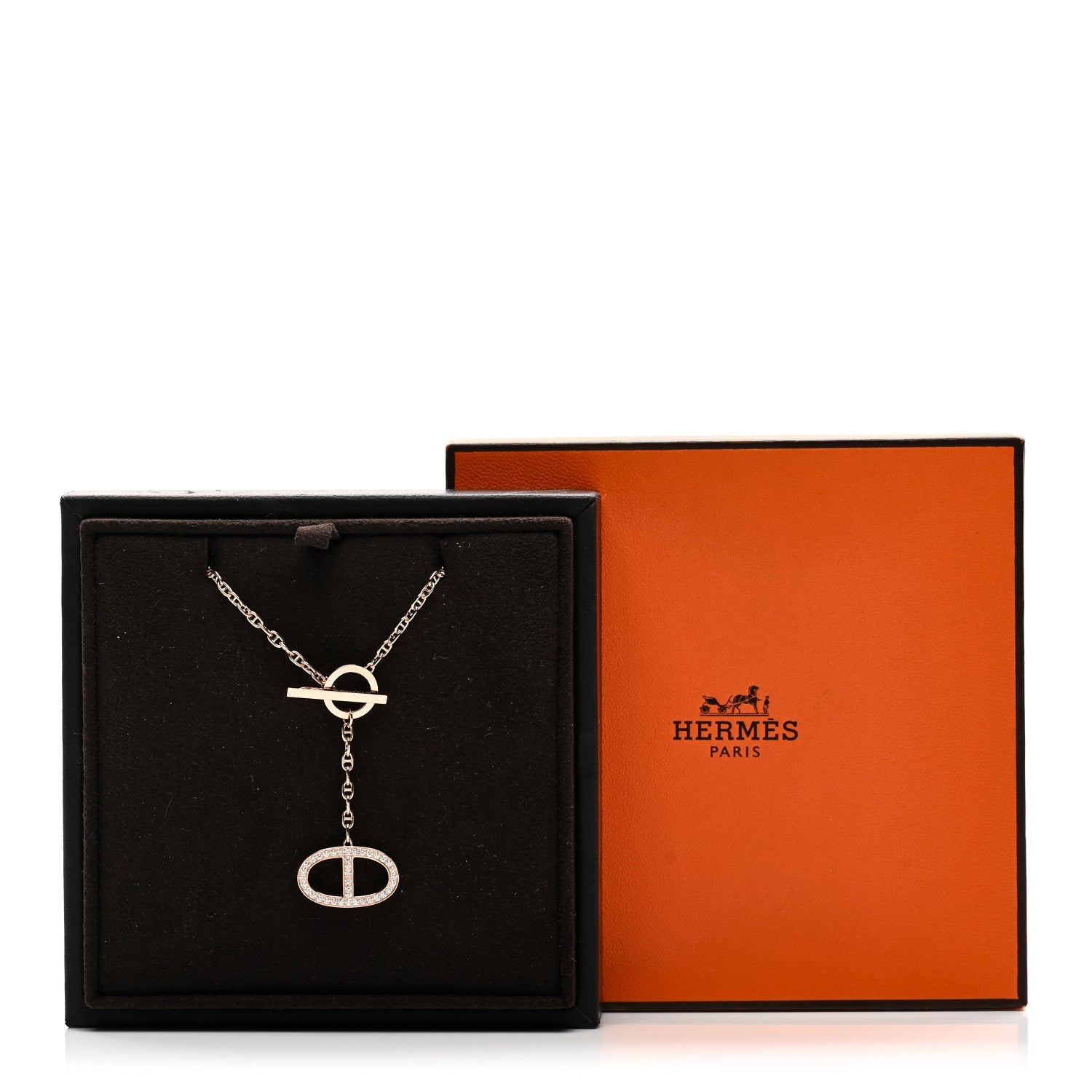 18K Rose Gold Diamond GM  Chaine D'Ancre Contour Pendant Necklace LG