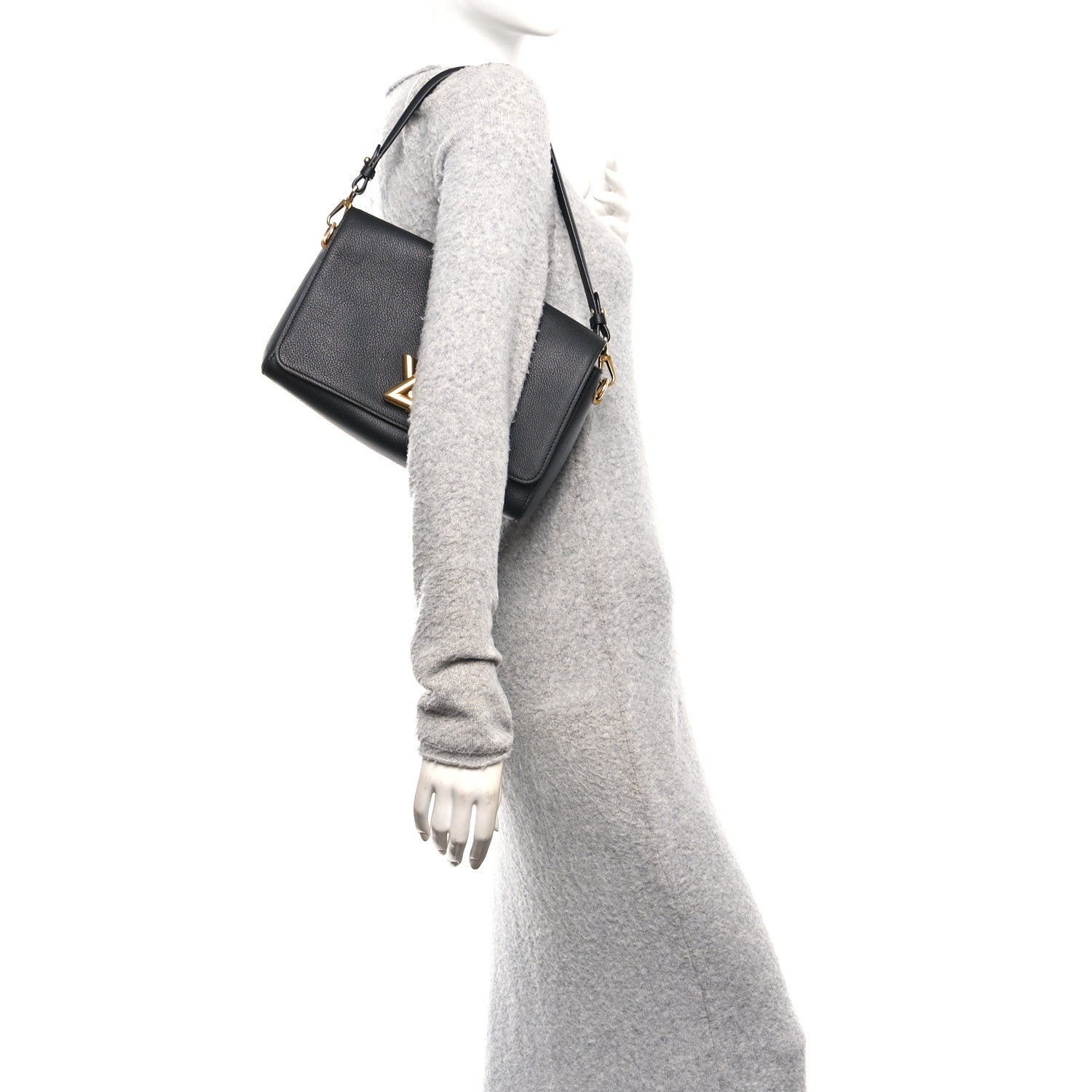 Calfskin Soft Twist Shoulder Bag Black