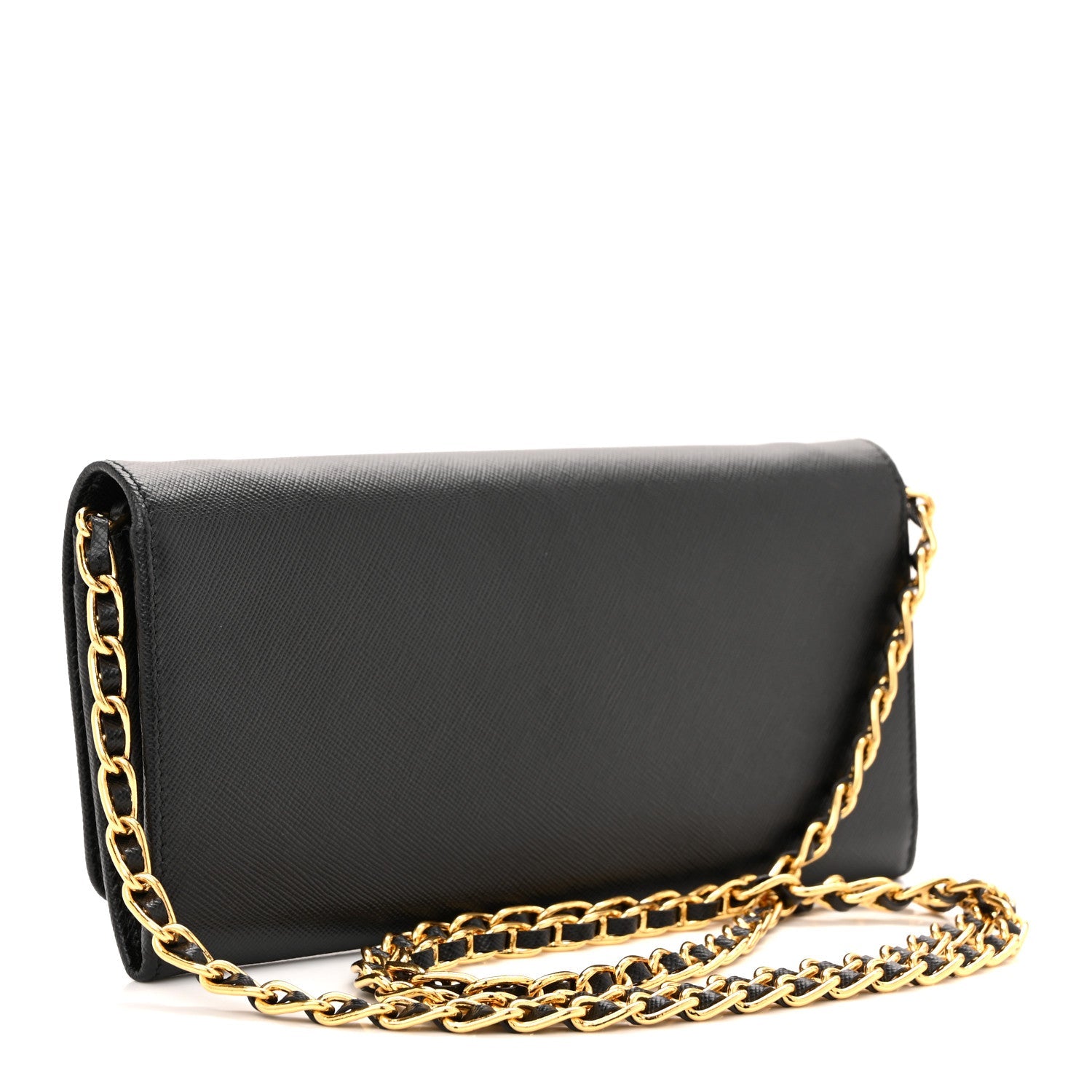 Saffiano Metal Oro Chain Wallet Black