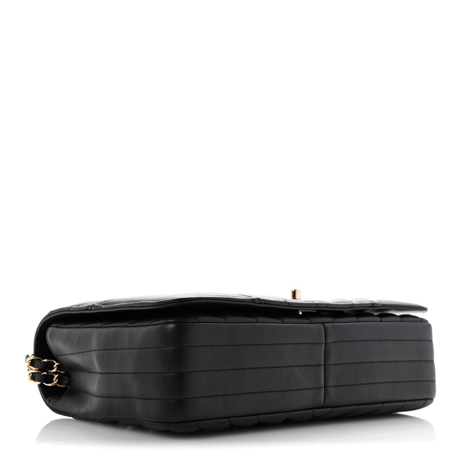 Calfskin Chevron Quilted Large Statement Flap Black