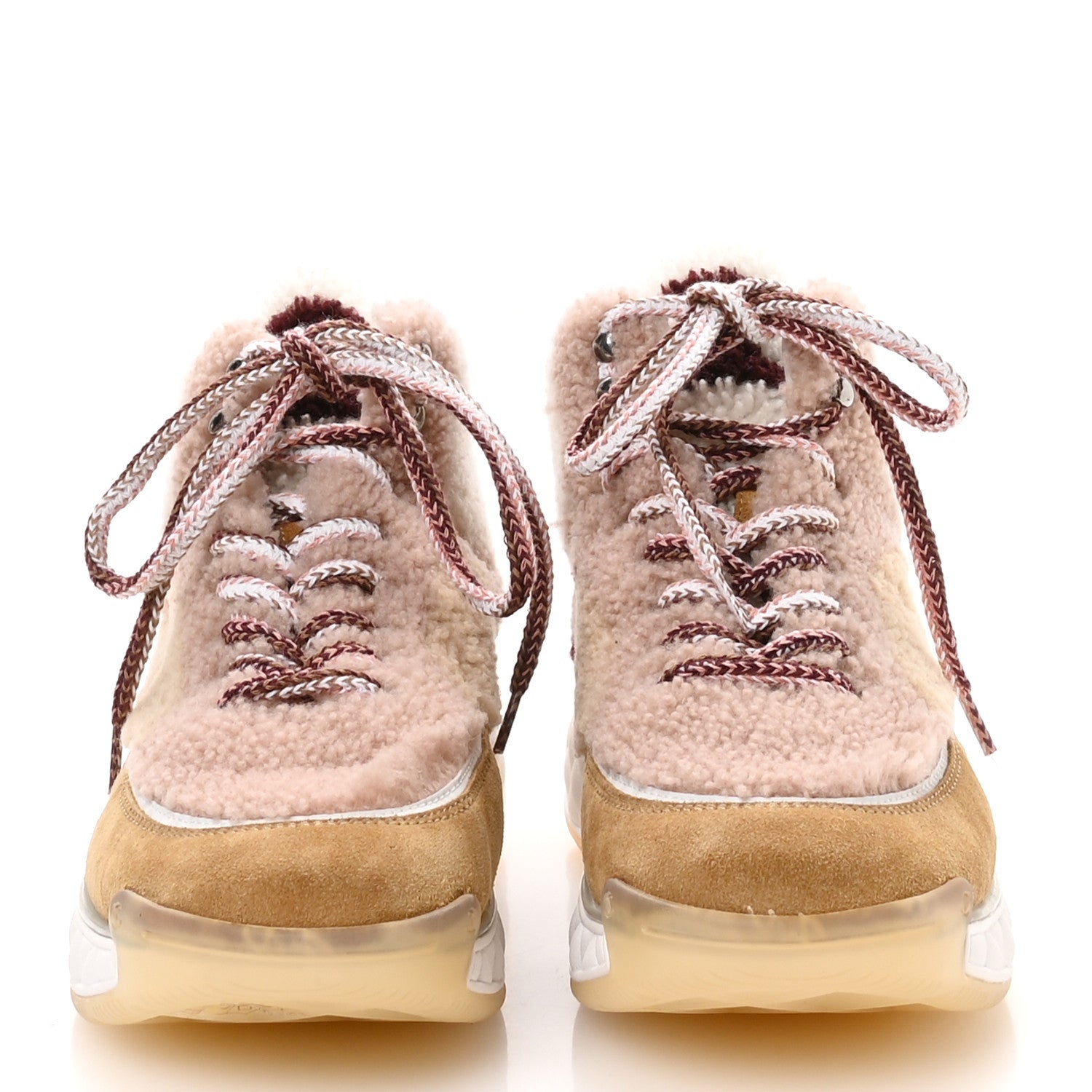 Shearling Suede CC High Top Sneakers 40 White Pink