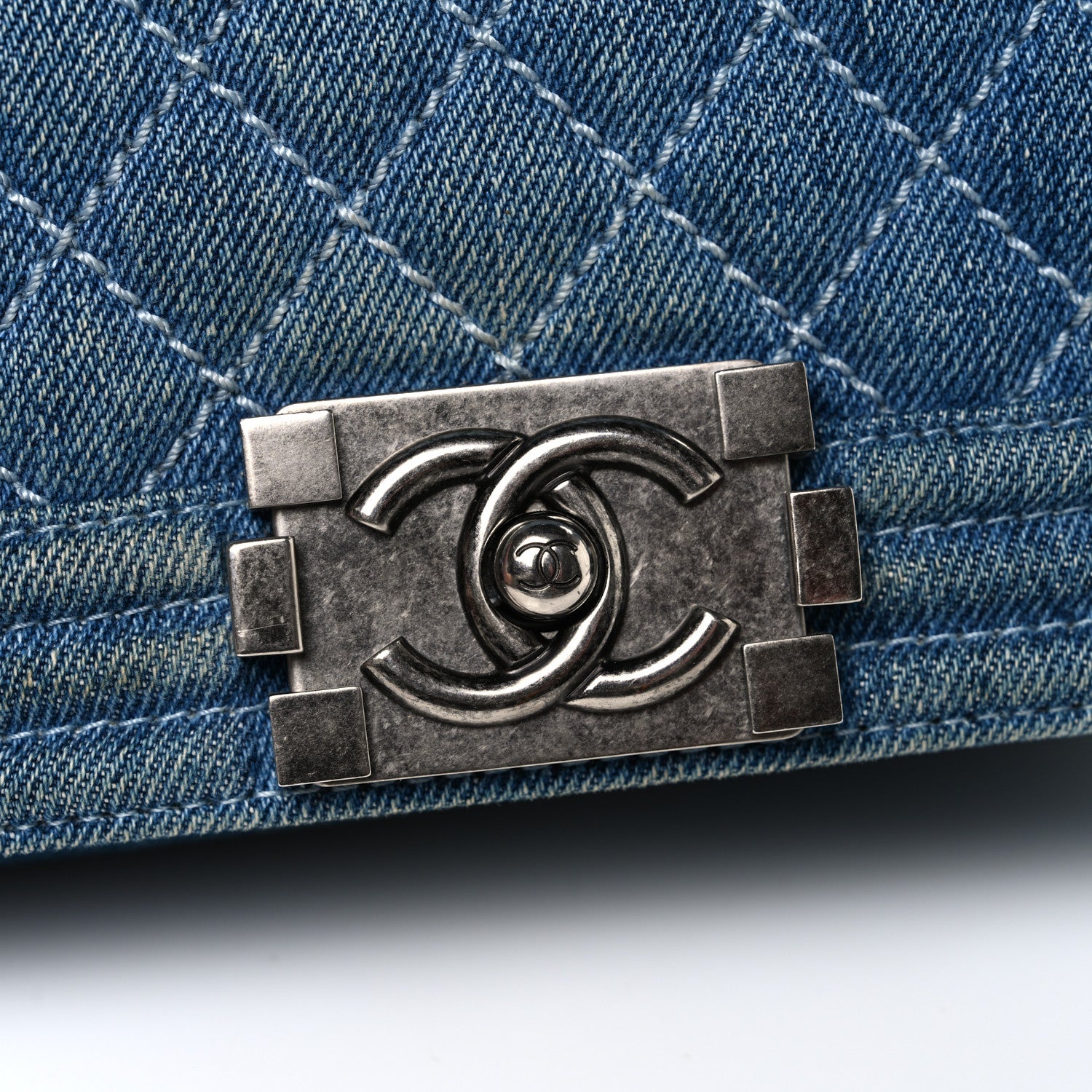 Denim Quilted Medium Boy Flap Blue
