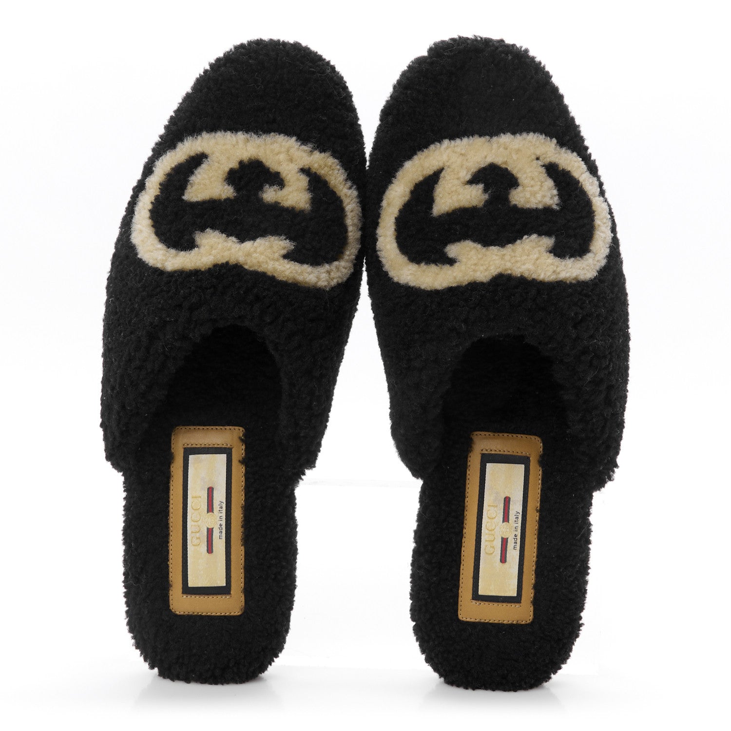 Shearling Interlocking G Mens Eileen Slippers 8 Black Butterscotch