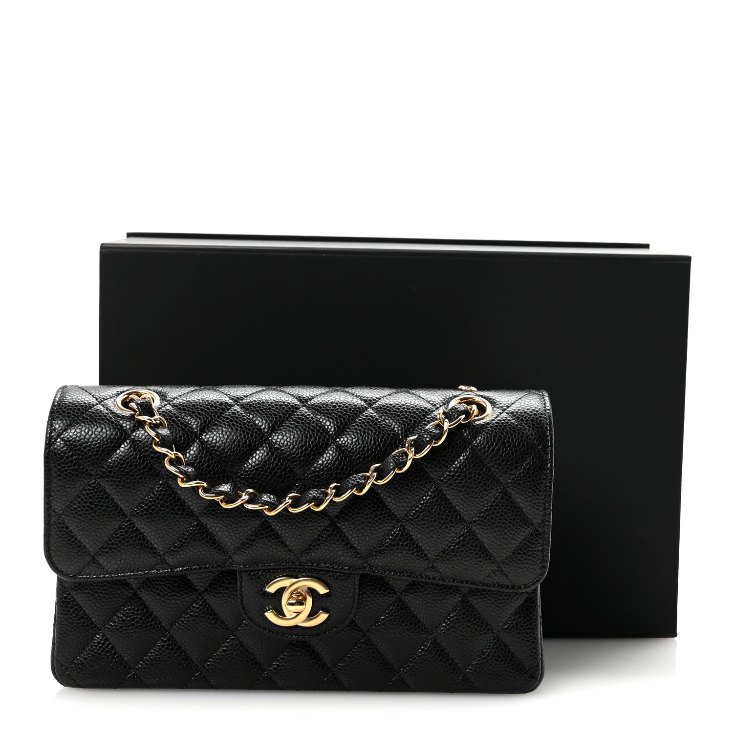Caviar Quilted Small Double Flap Black