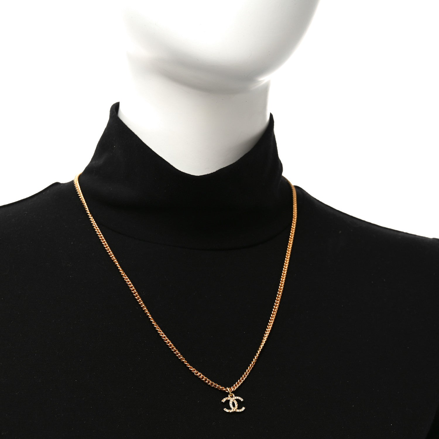 Metal Textured Crystal CC Necklace Gold