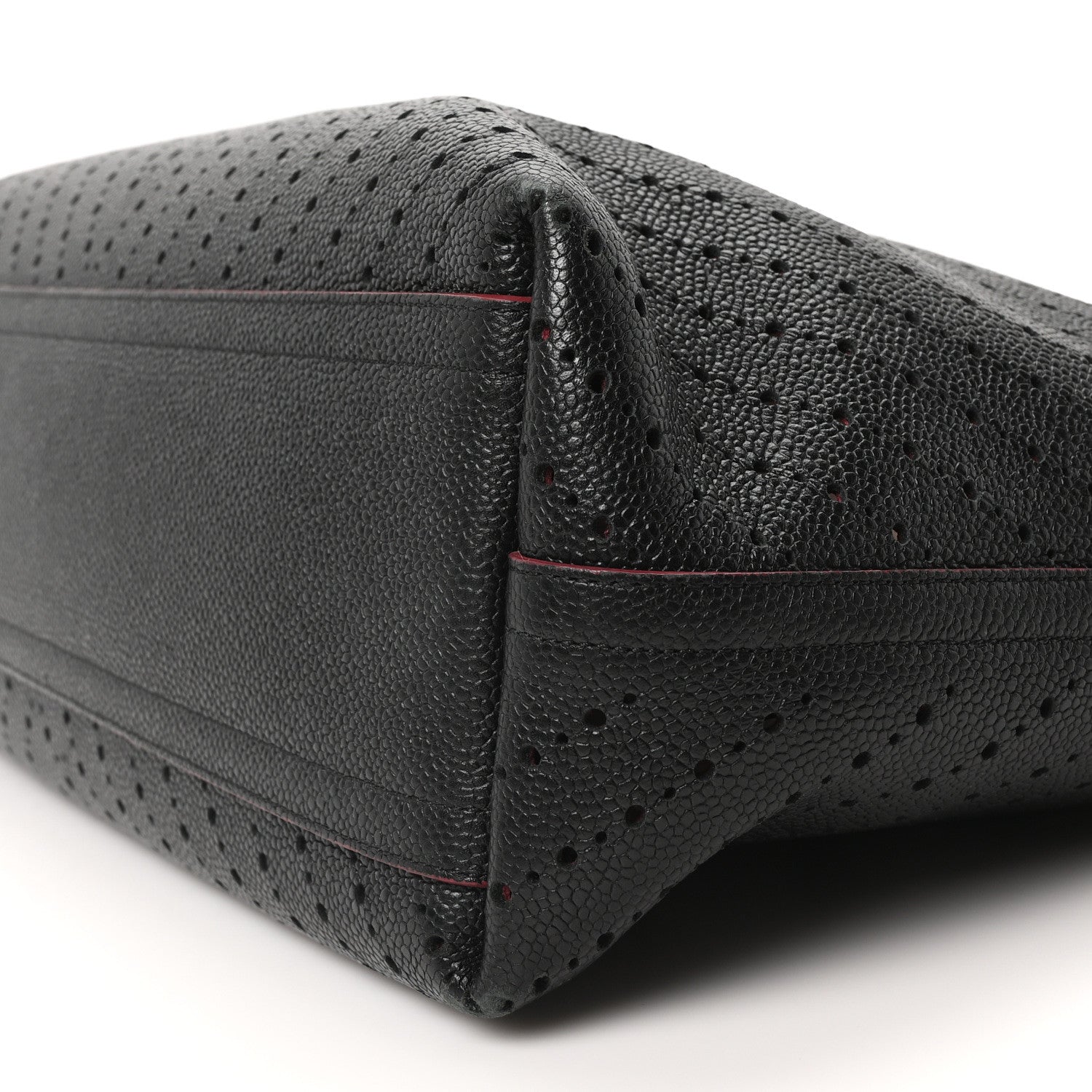 Perforated Grained Calfskin Large Shopping Tote Black