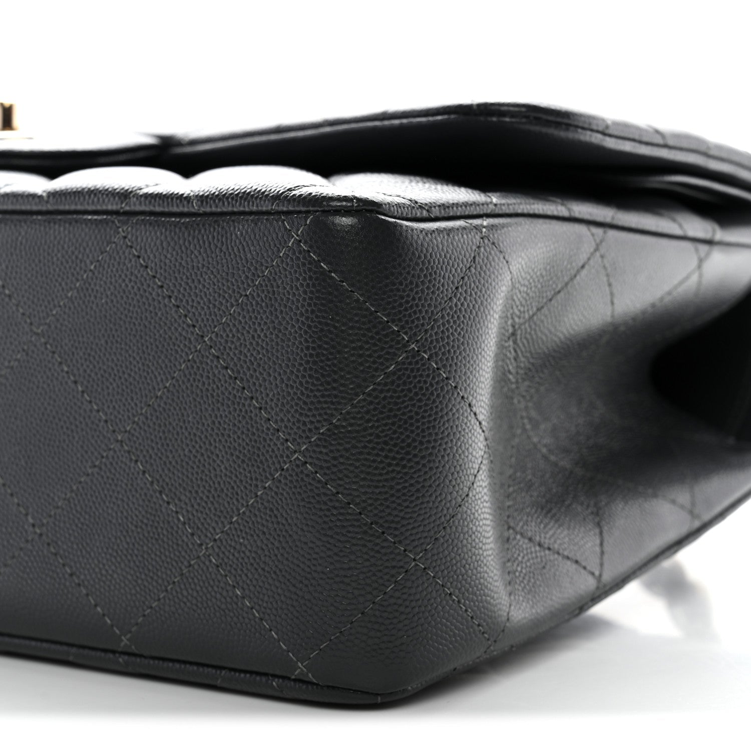 Caviar Quilted Jumbo Double Flap Dark Grey