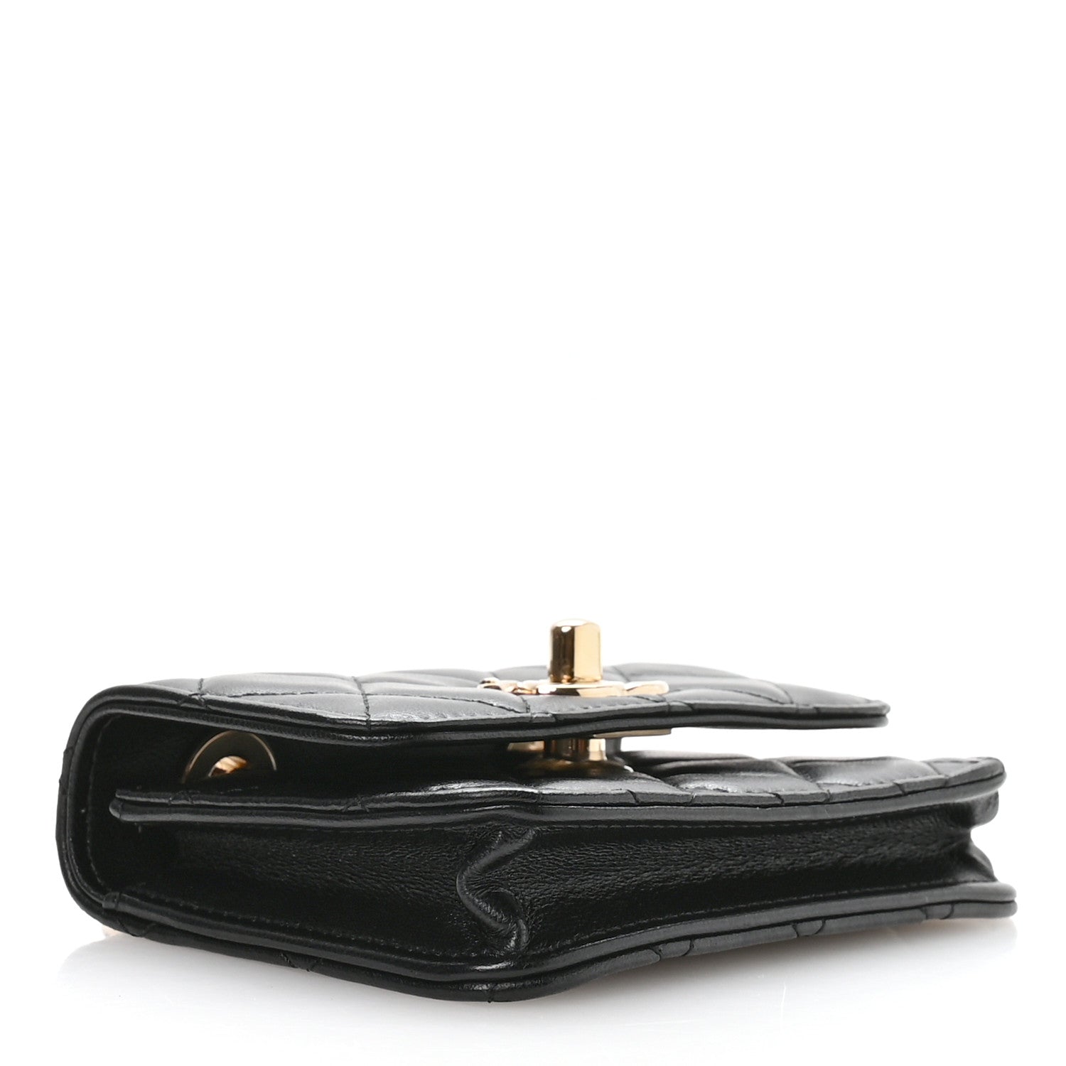 Lambskin Quilted Trendy CC Card Holder On Chain Black