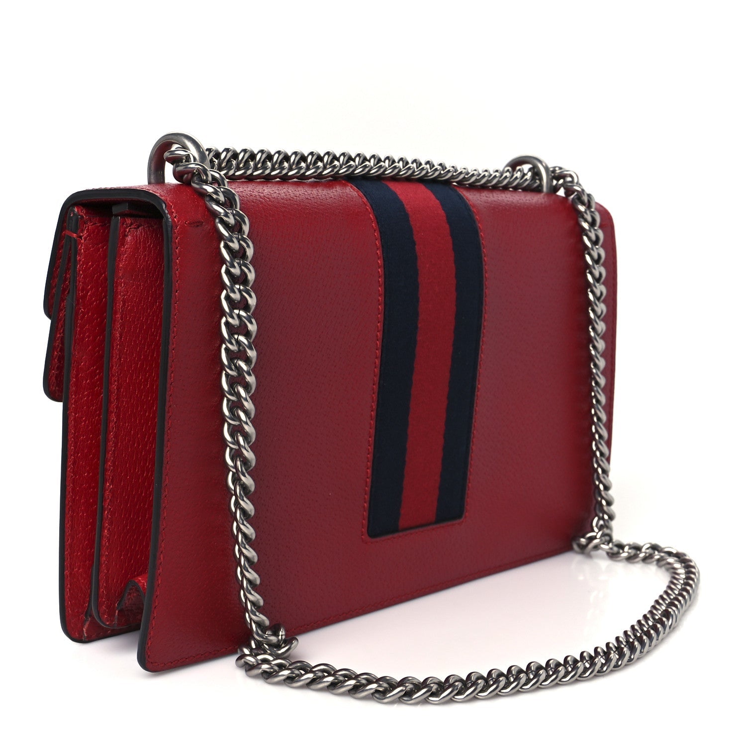 Calfskin Web Floral Embroidered Small Dionysus Shoulder Bag Hibiscus Red
