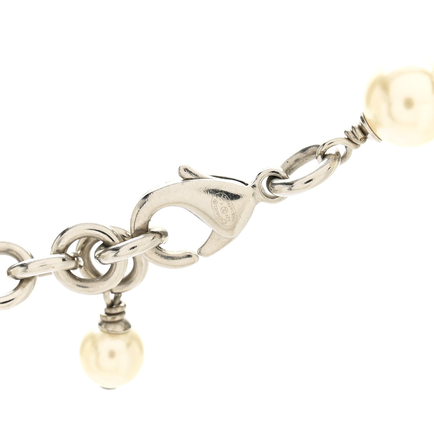 Graduated Pearl Crystal CC Long Necklace Silver