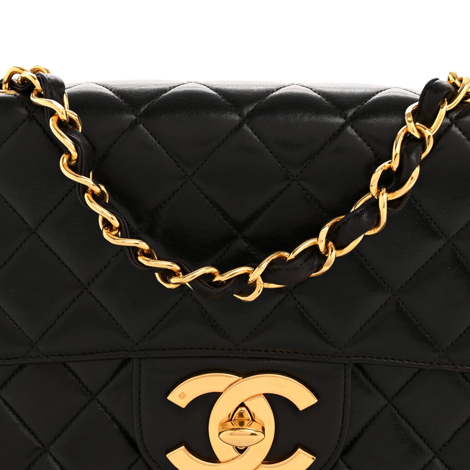 Lambskin Quilted Jumbo Single Flap Black
