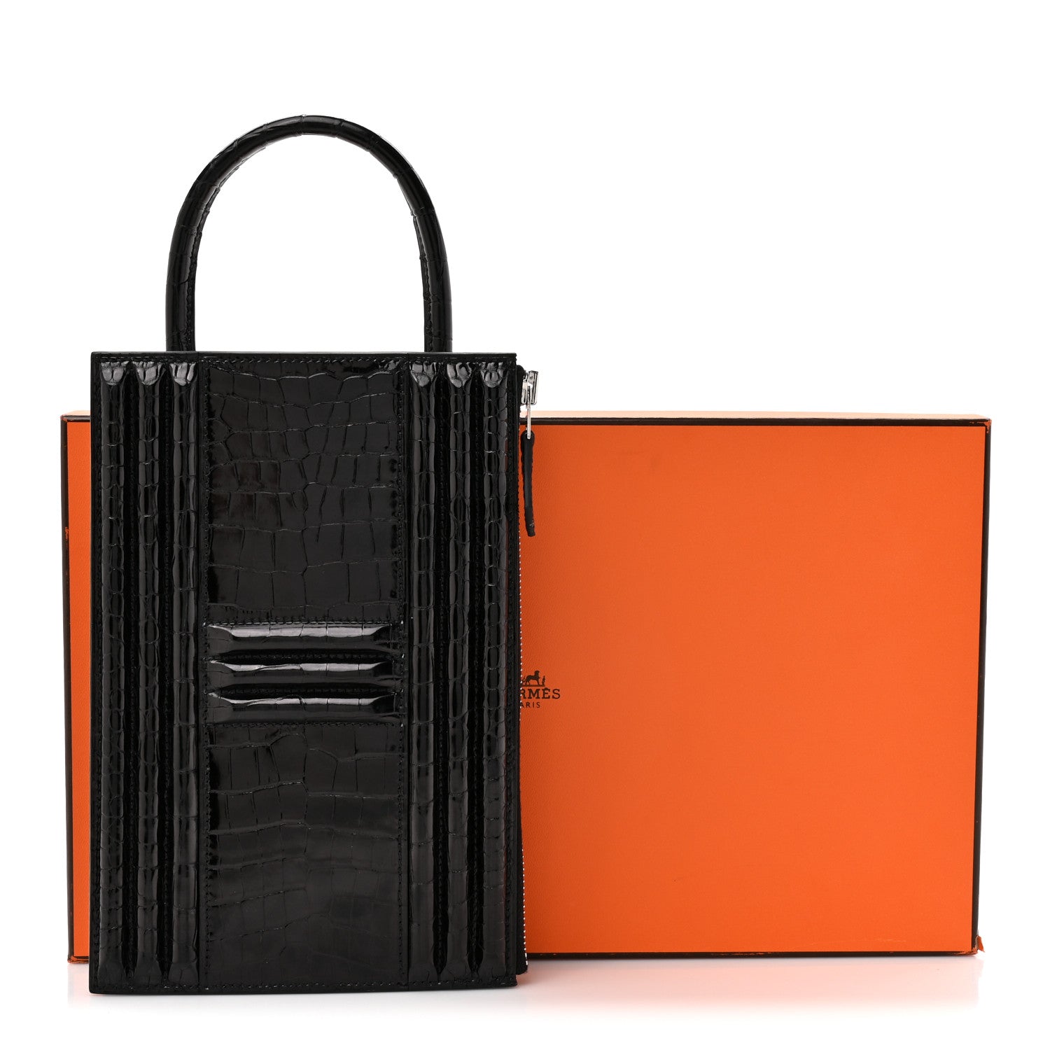 Shiny Porosus Crocodile Lisse Kelly Cadena Clutch Black