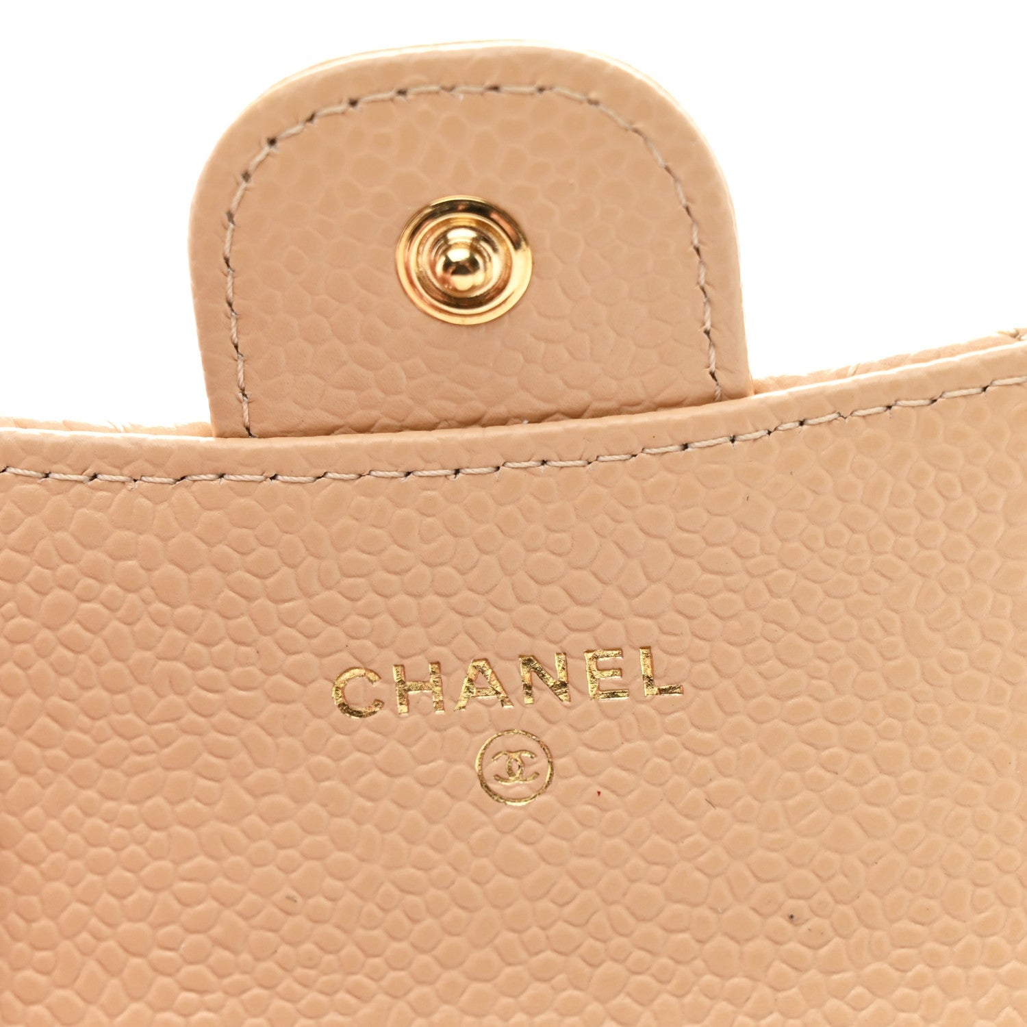 Caviar Quilted Flap Card Holder Wallet Beige