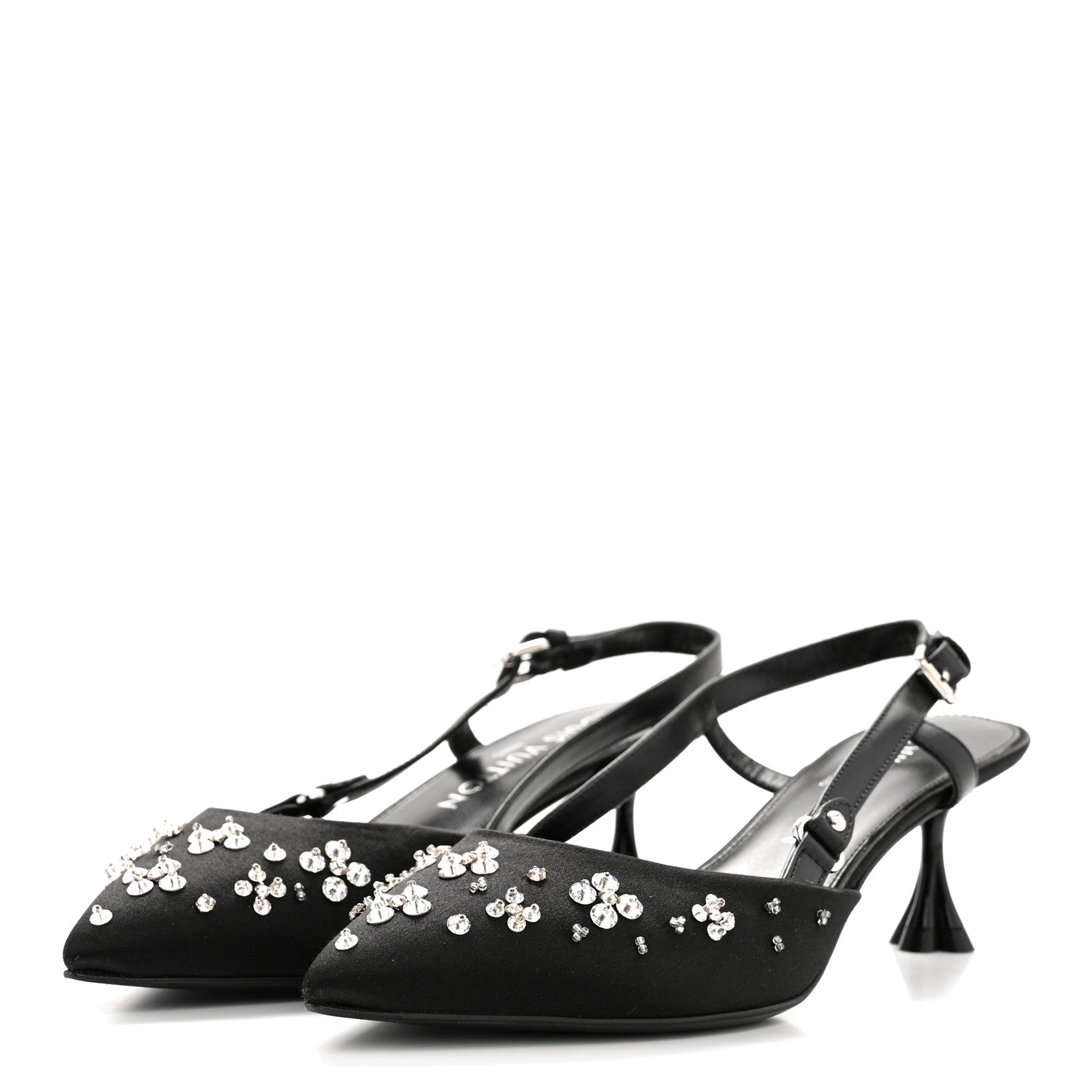 Satin Crystal Blossom Slingback Pump 36.5 Black
